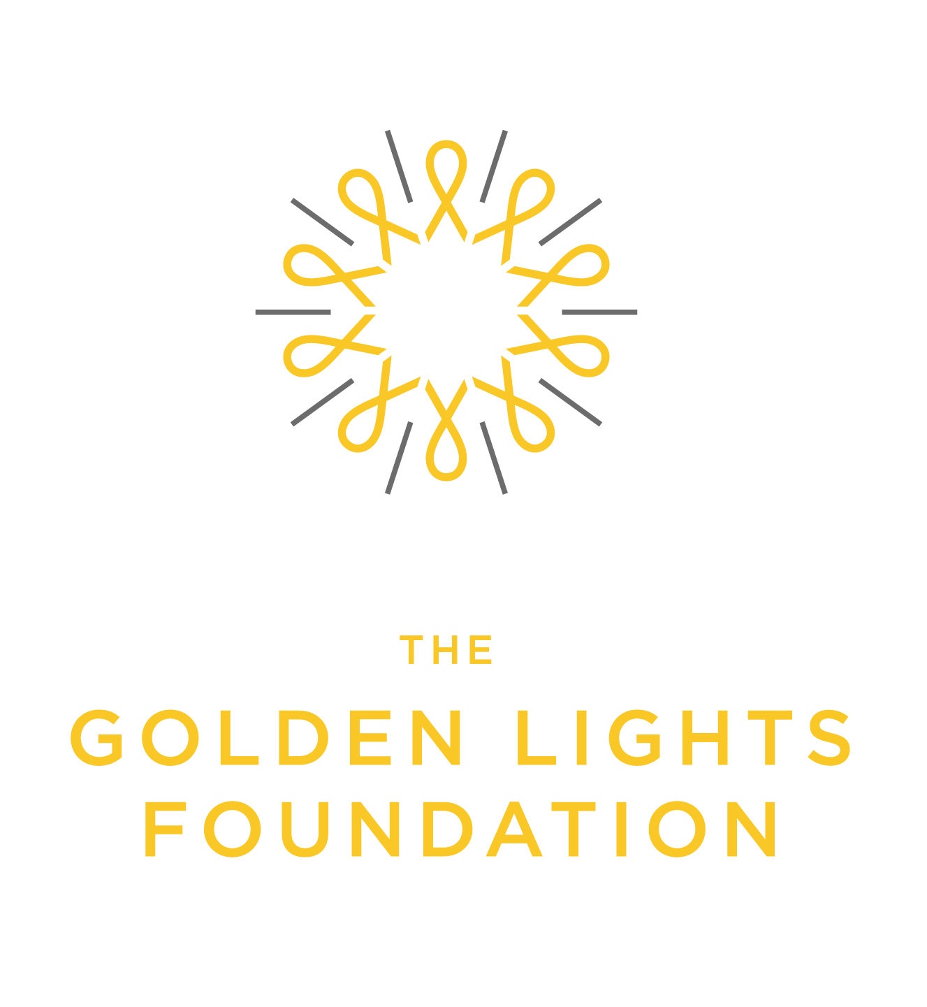 Logo for the Golden Lights Foundation featuring a yellow snowflake-like design with a black center and the foundation's name in yellow text.