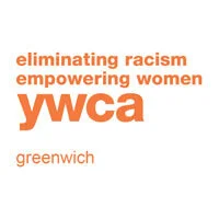YWCA Greenwich logo with orange text: eliminating racism, empowering women, YWCA Greenwich.