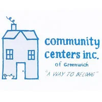 Logo of Community Centers Inc. of Greenwich featuring a simple blue house drawing with text 'community centers inc. of Greenwich' and the tagline 'A way to belong'.