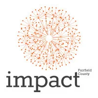 A circular, orange, network-style graphic above the text 'impact' with smaller text 'Fairfield County' to the right of 'impact'