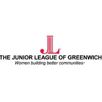Logo of The Junior League of Greenwich with red columns and text 'Women building better communities'.