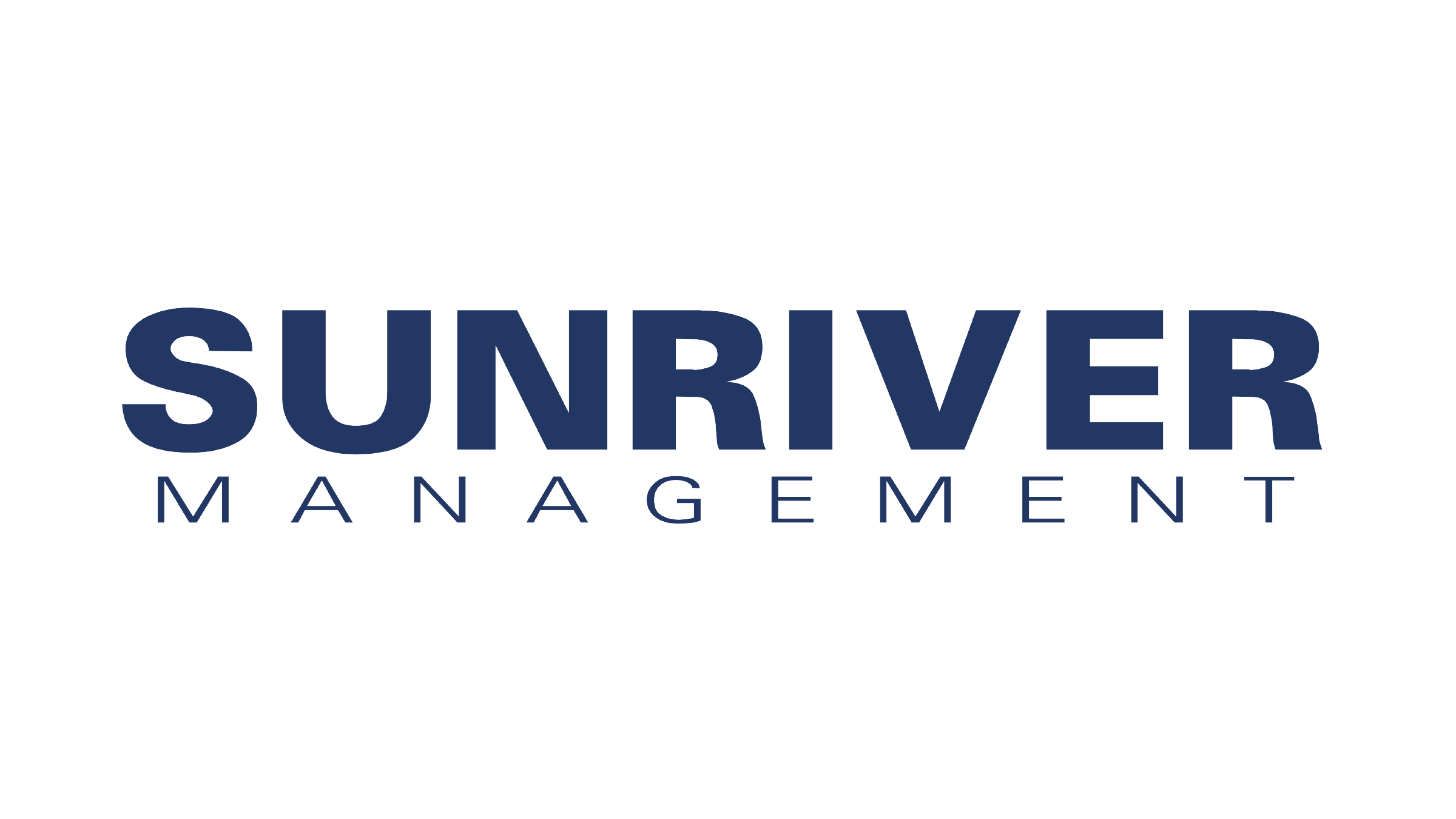 Sunriver Management logo with large navy blue text 'SUNRIVER' and smaller navy blue text 'MANAGEMENT' underneath, all on a white background.