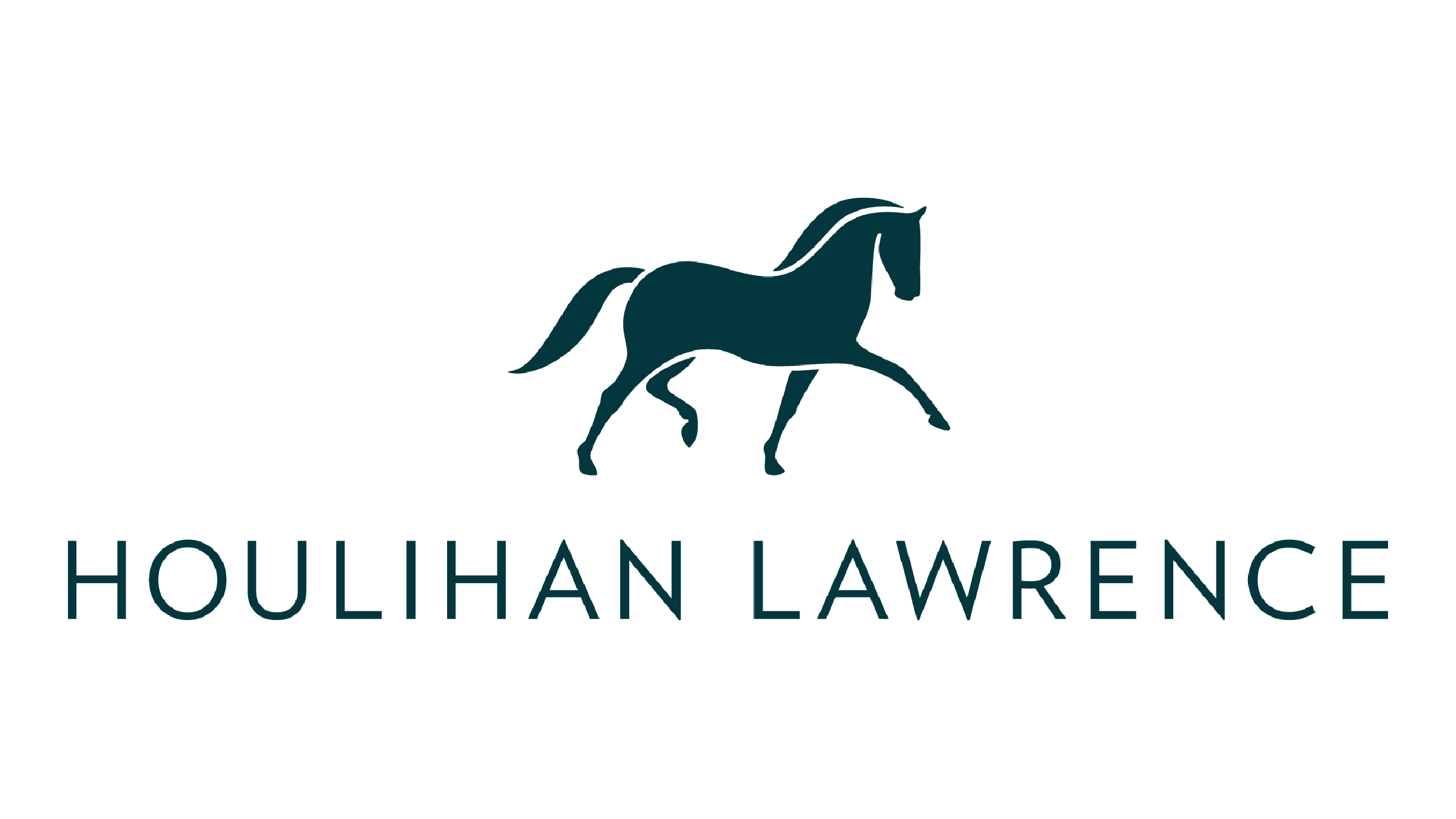 Logo with a stylized black horse standing on a line, above the text 'HOULIHAN LAWRENCE' in uppercase letters.