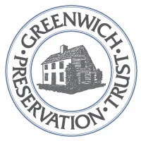 Logo with a drawing of a house and text around it that says 'Greenwich Preservation Trust'.