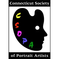 Logo for Connecticut Society of Portrait Artists with a black silhouette of a human face profile and the word 'SOCAP' in multicolored letters along the face outline.