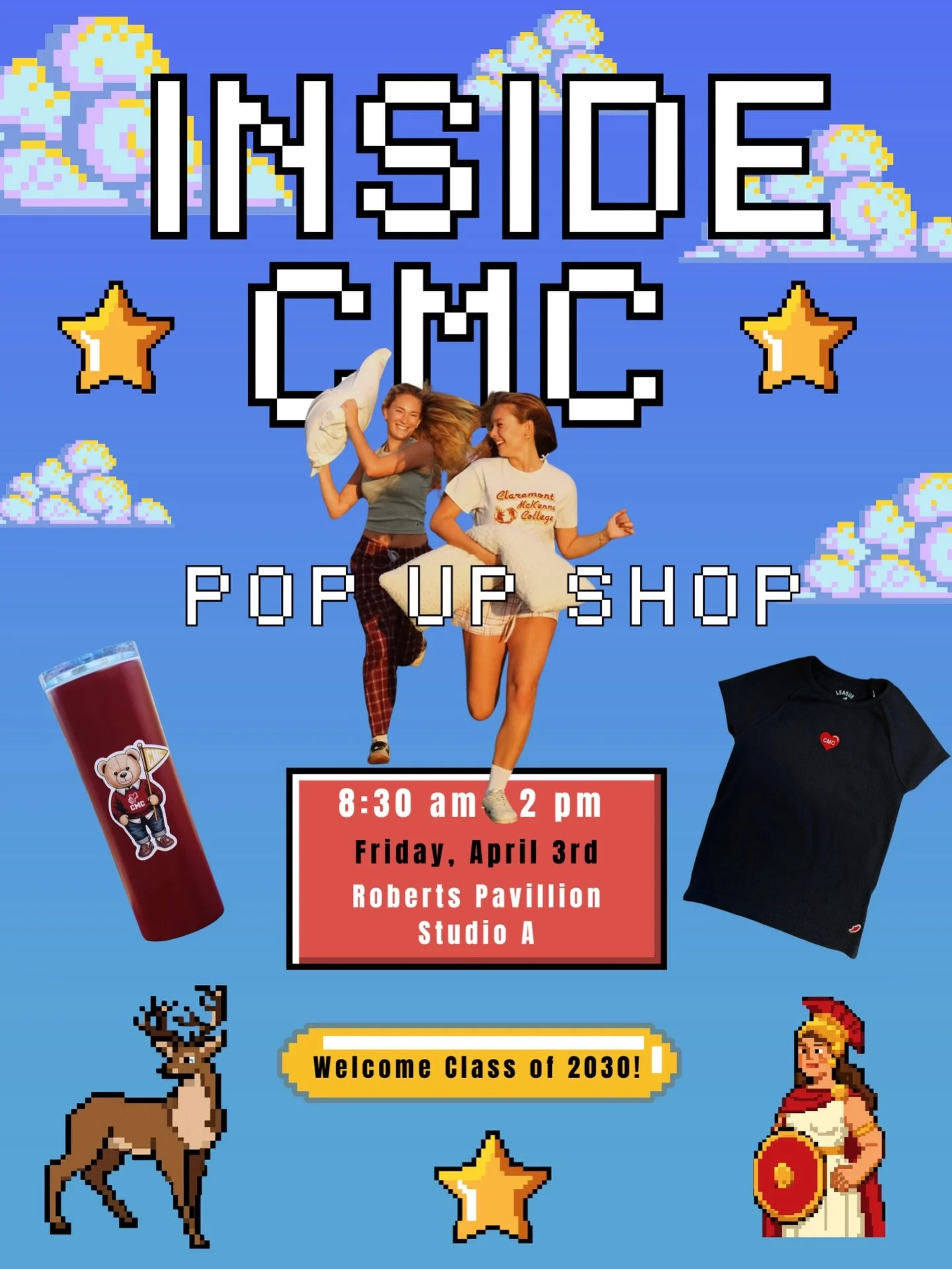 GAME ON👾 Join us this Friday, April 3rd for Inside CMC Day 🎮🕹️ 

#cmc #cmcsupplyshop #claremontmckennacollege #collegemerch #insidecmcday