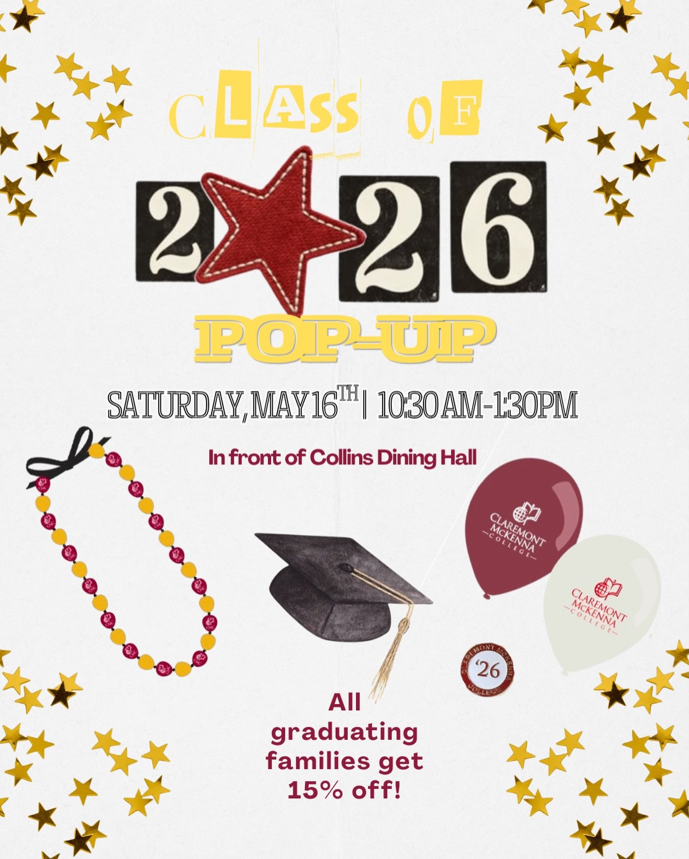Celebrate your graduates with specialized balloons, wearables, pins, and more! 🎓🥳🍾 All graduating families get 15% off any purchase &hearts;️ #cmcsupplyshop #cmc #cmgraduation #classof2026