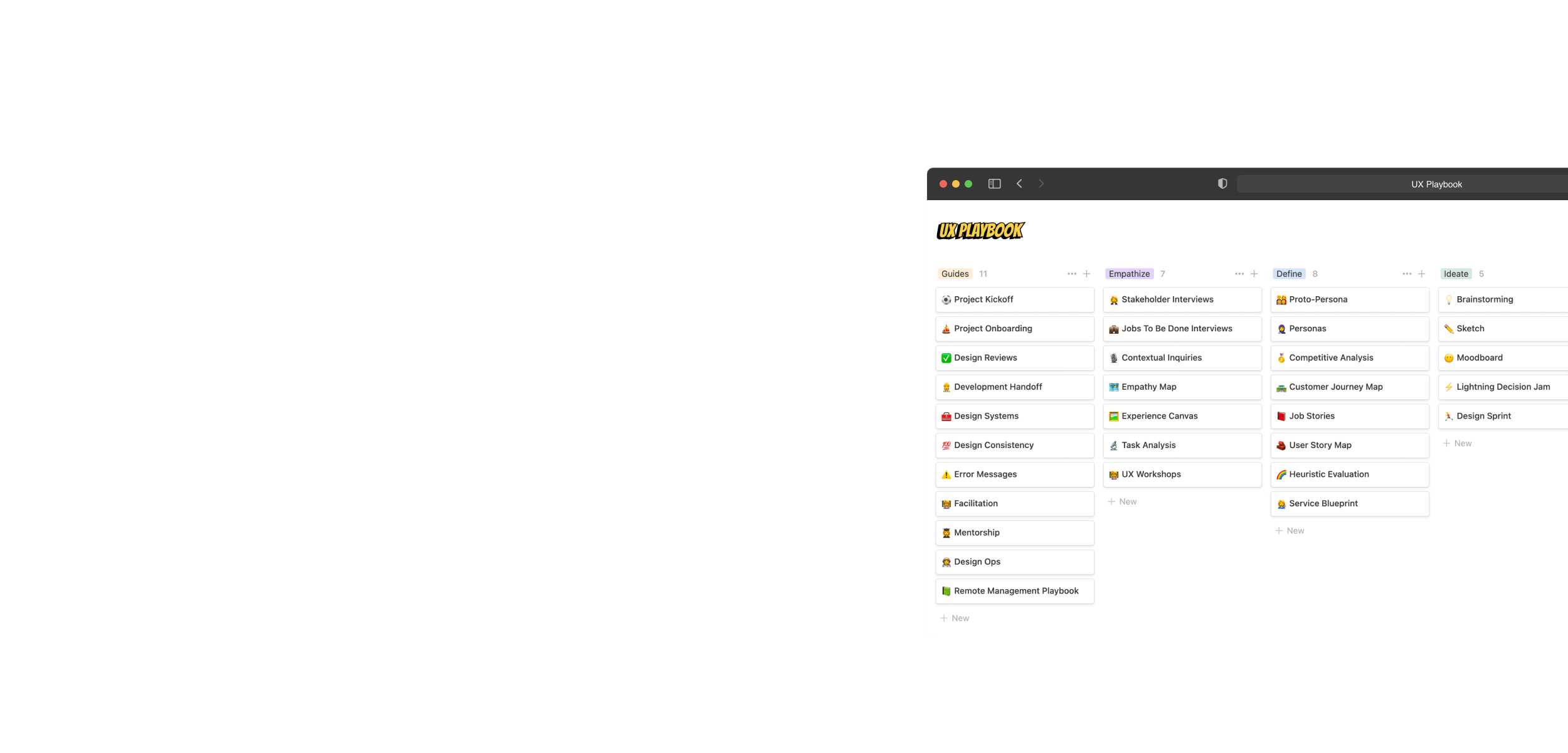 UX Playbook - Design Process, Frameworks, Template, Guides