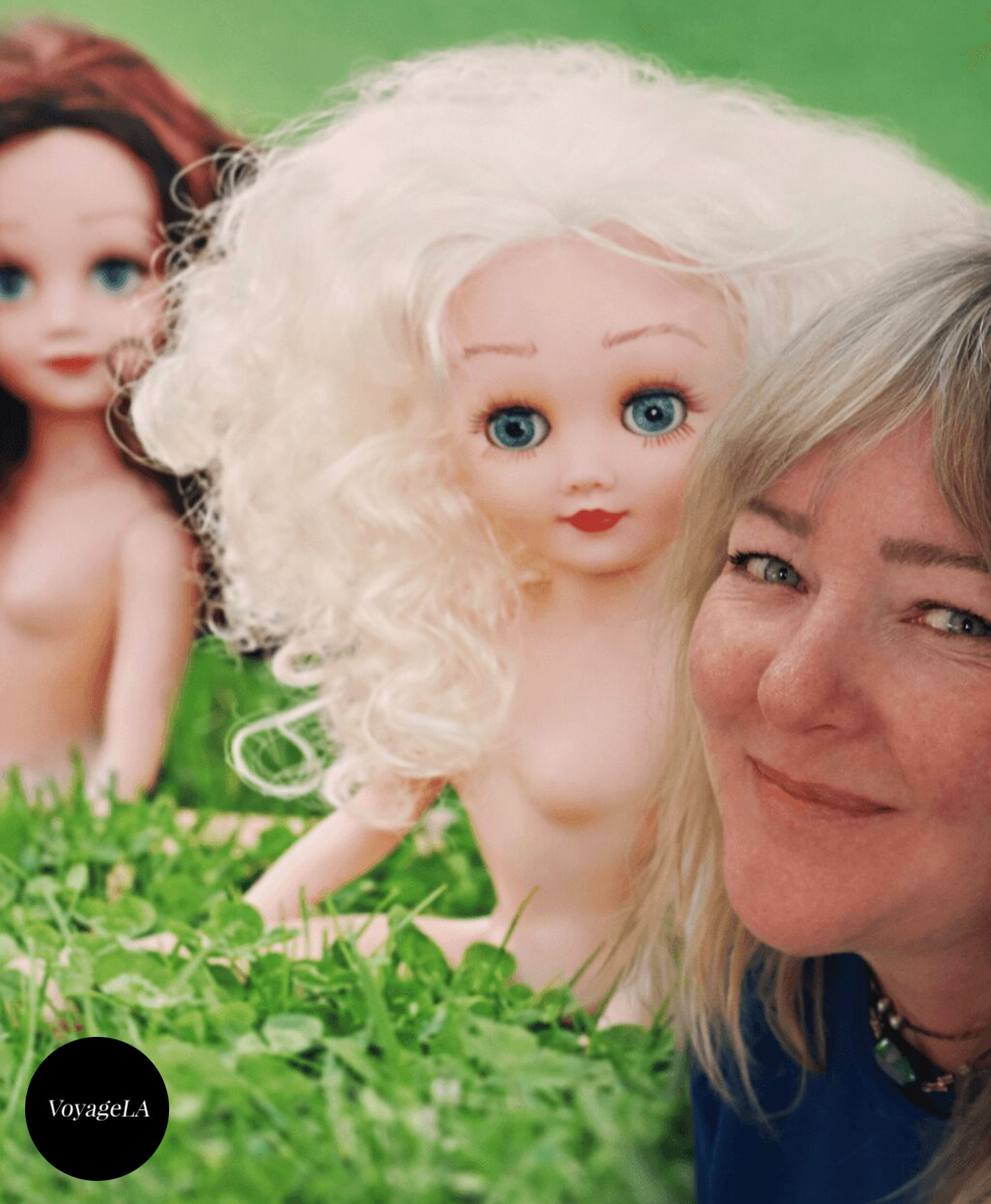 Julia Gomelsky in front of  Paige and Ginger's "Where the Grass is Greener" canvas