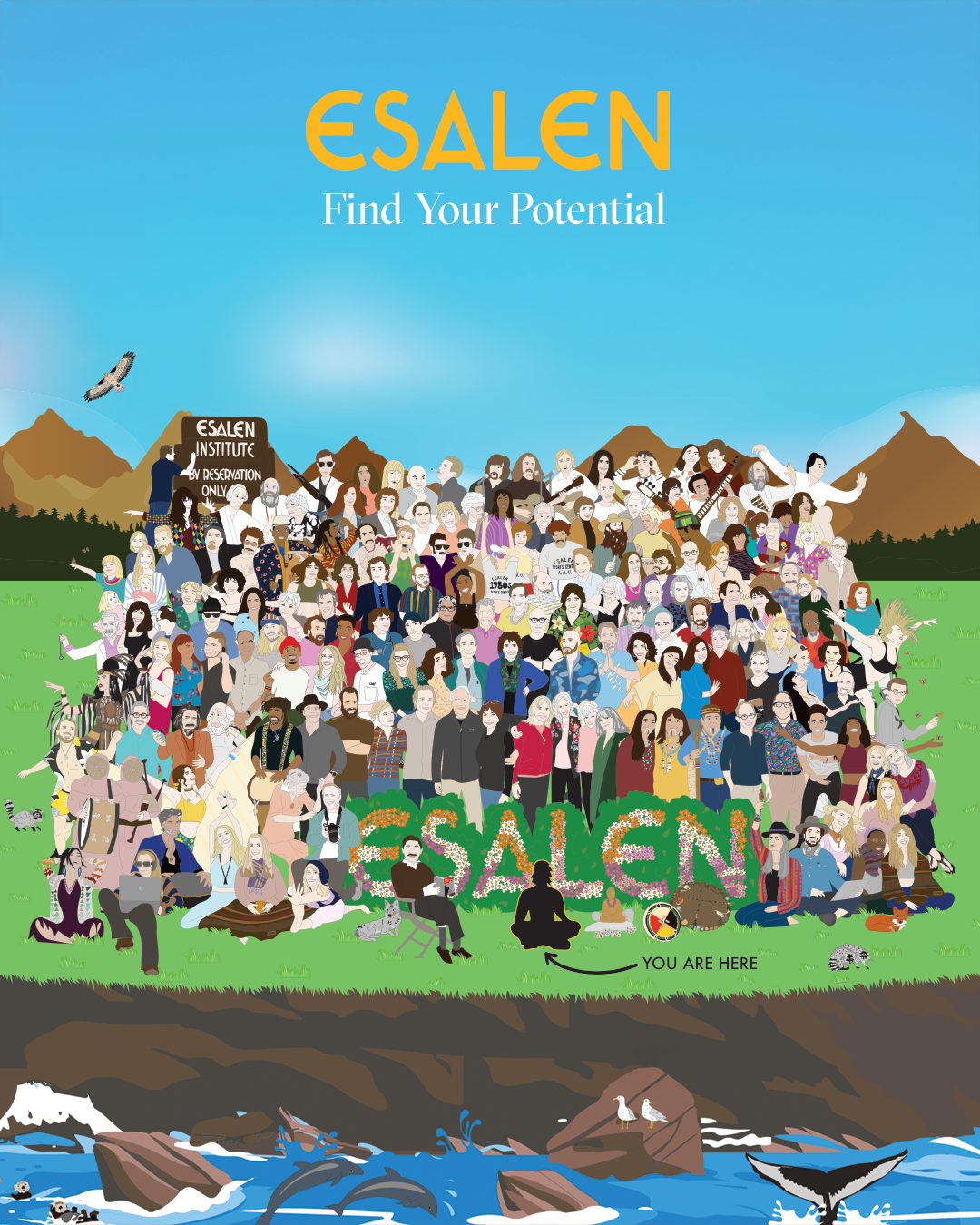 Esalen Find Your Potential, all decades, illustrated by Julia Gomelsky