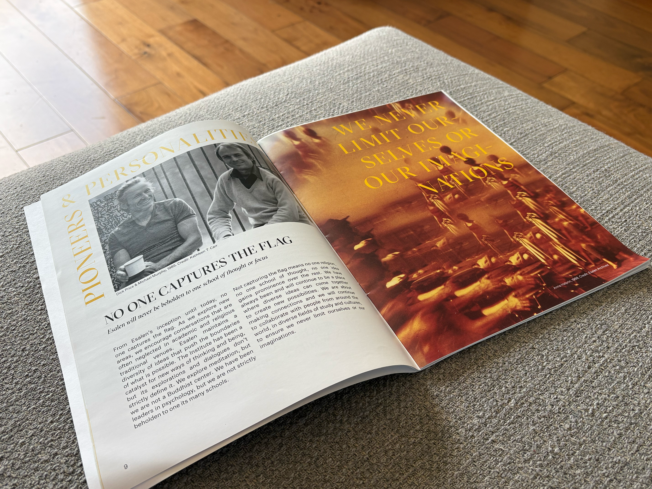 Open to spread of Esalen In-Room magazine