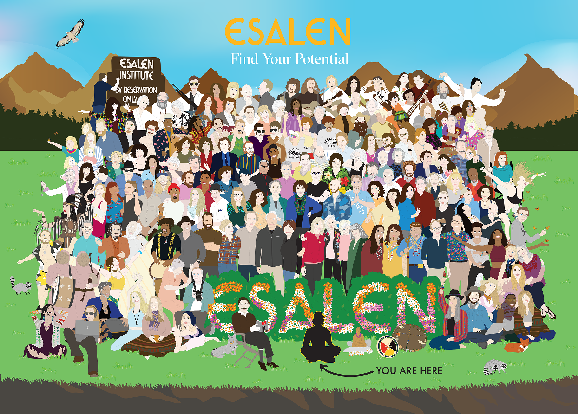 Esalen Find Your Potential, all decades, illustrated by Julia Gomelsky