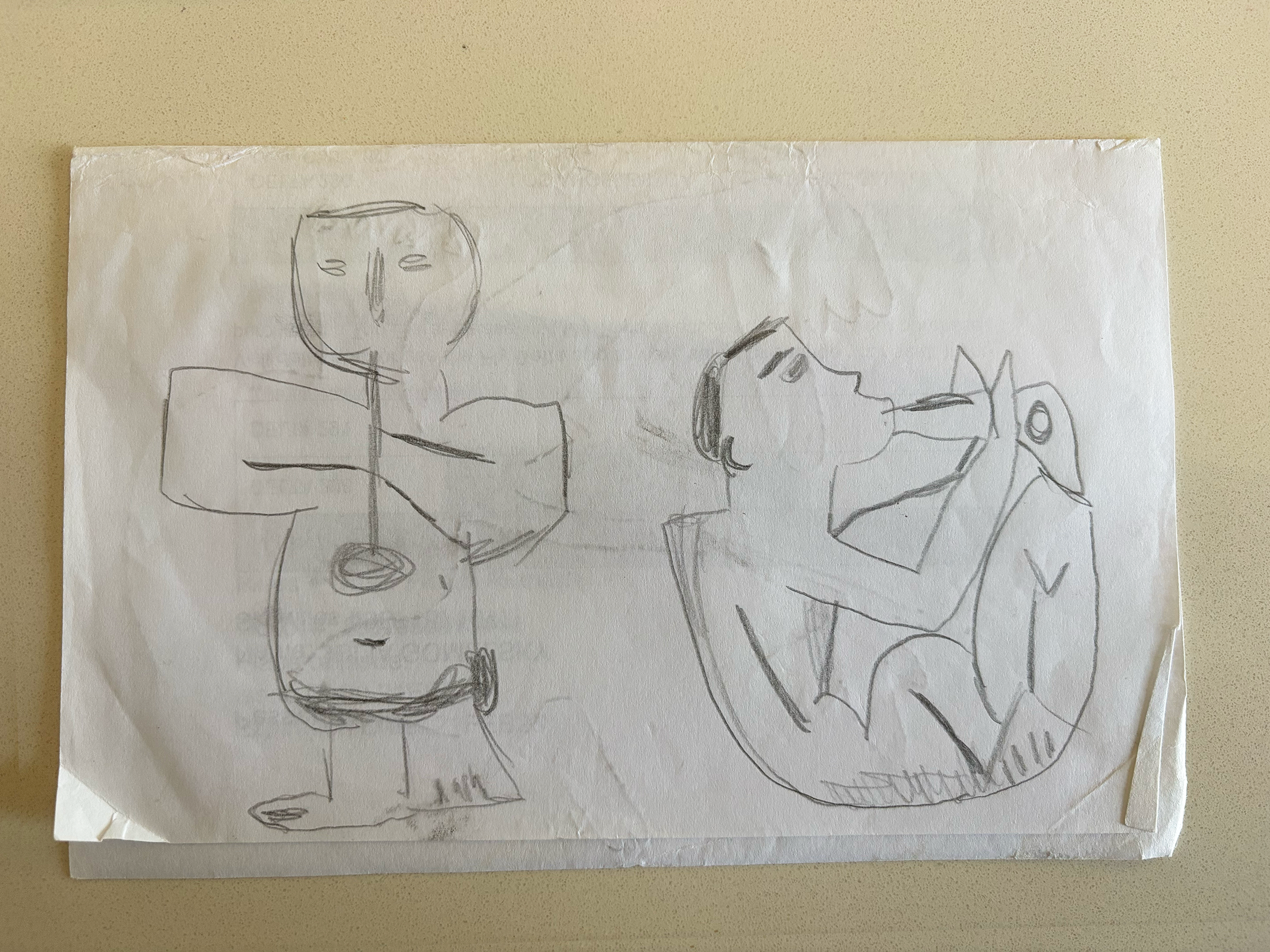 Drawing of art in Picasso Museum, Paris