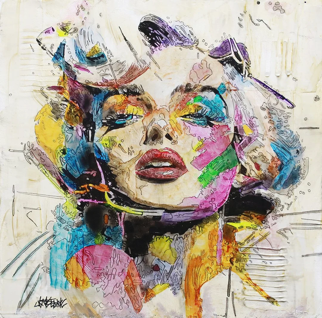 Madness I Genius - Marilyn Series
Mixed Media on Canvas
12"h x 12"w (30.48cm x 30.48cm)