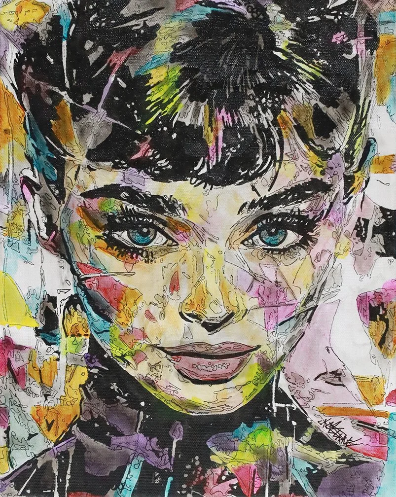 A Young Audrey Hepburn
Mixed Media on Canvas
14"h x 11"w (35.56cm x 27.94cm)