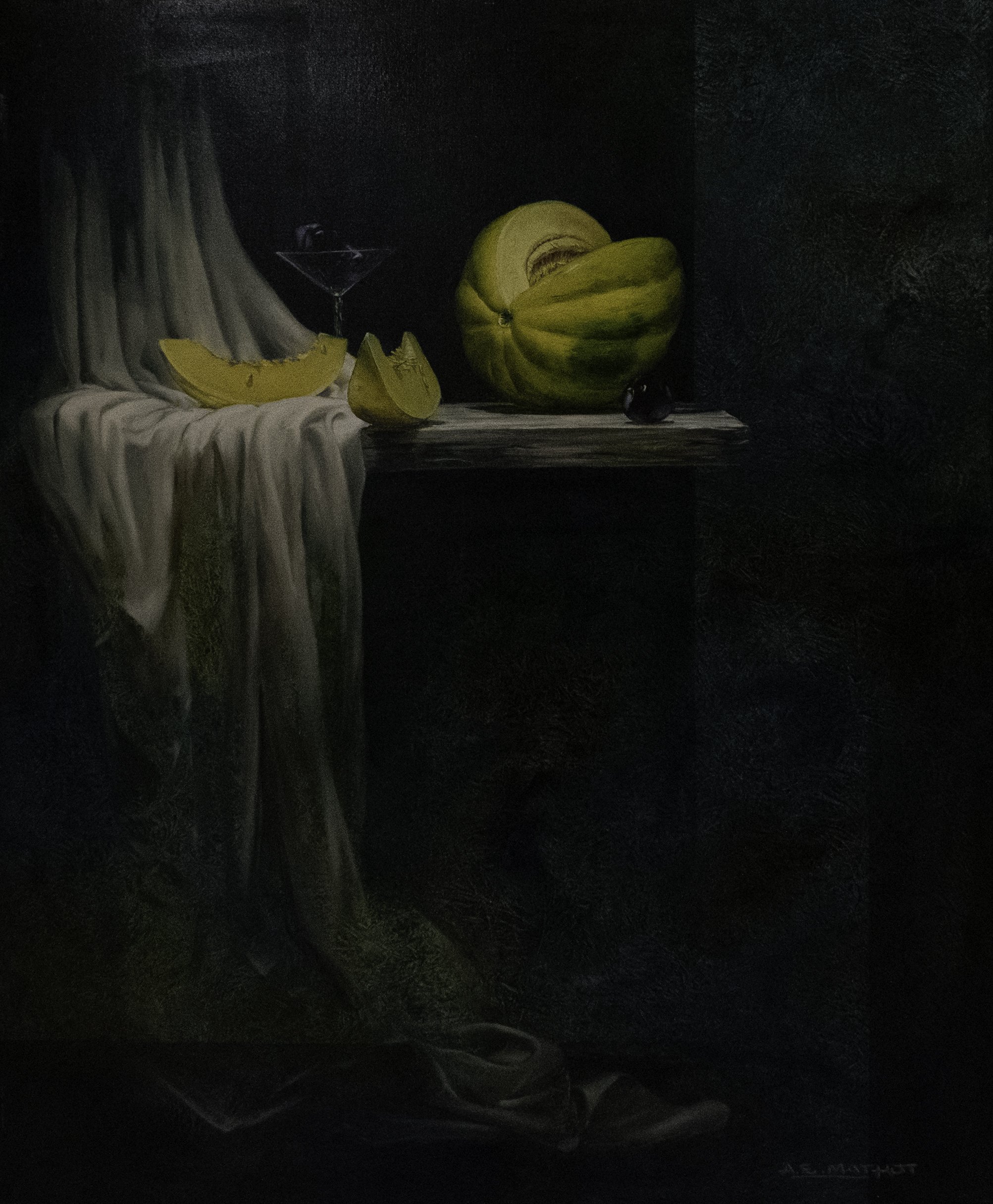 Melon y Ciruelas
38.5"h x 31"w (97.79cm x 78.74cm)
oil on canvas