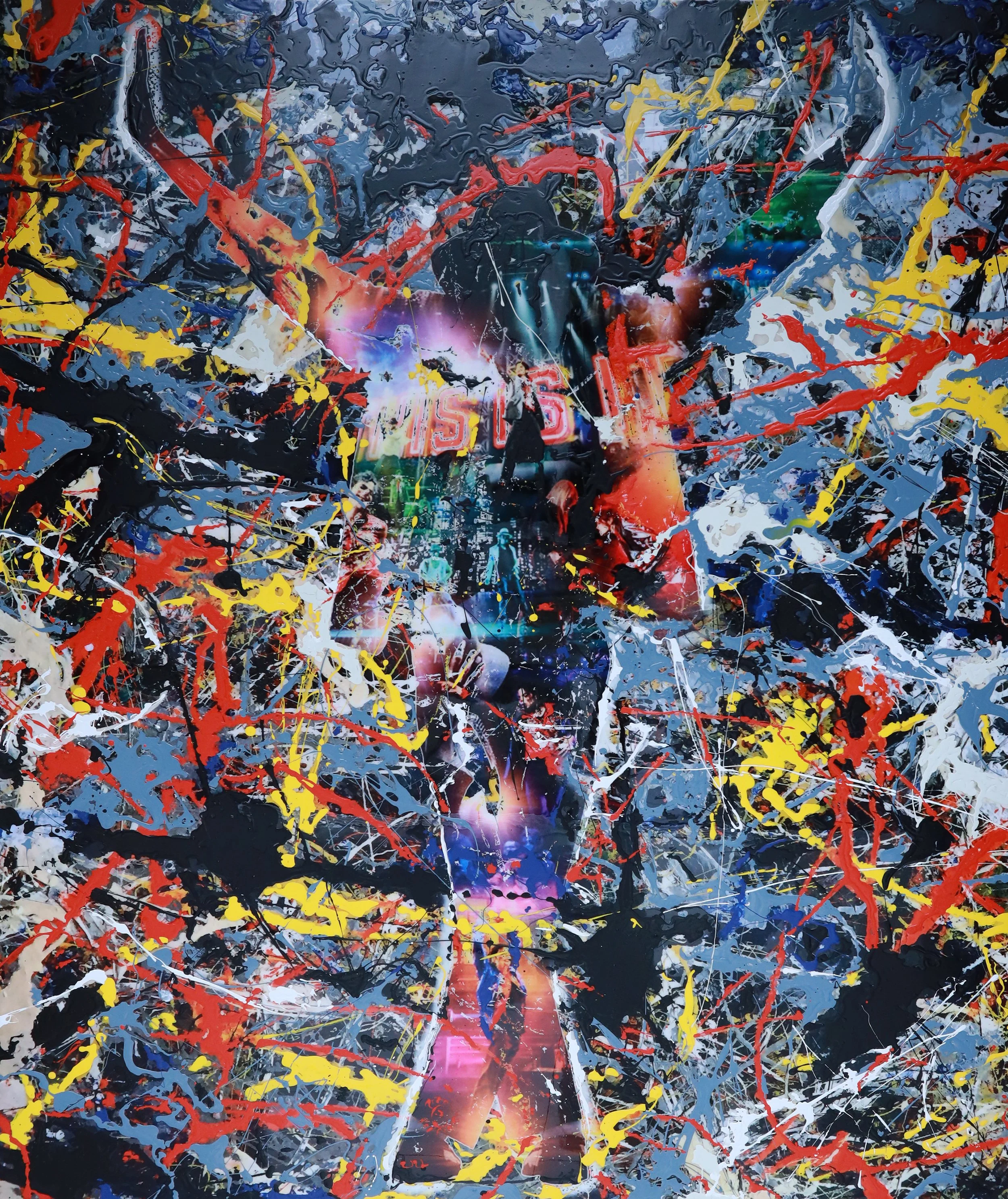 MJP (Michael Jackson Pollock)
Mixed Media
68”H x 53W” (172.72 cm x 101.6 cm)