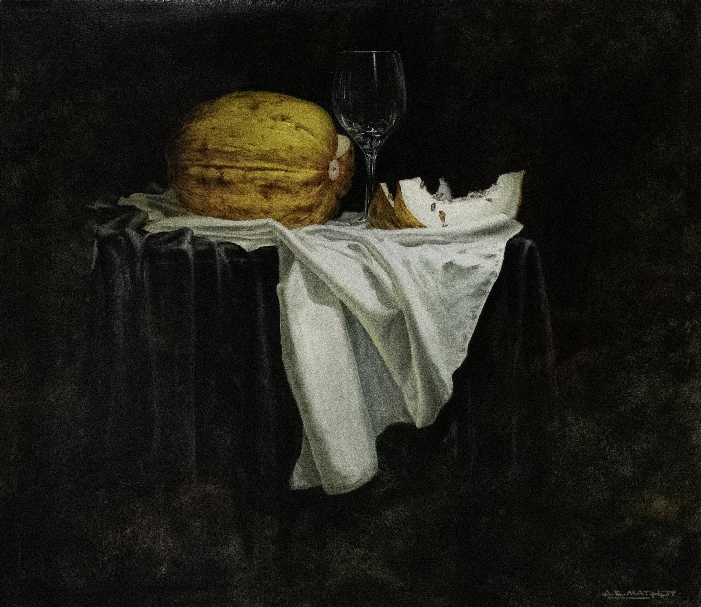 Melon Y Cristales
35"h x 31"w (88.9cm x 78.74cm)
oil on canvas