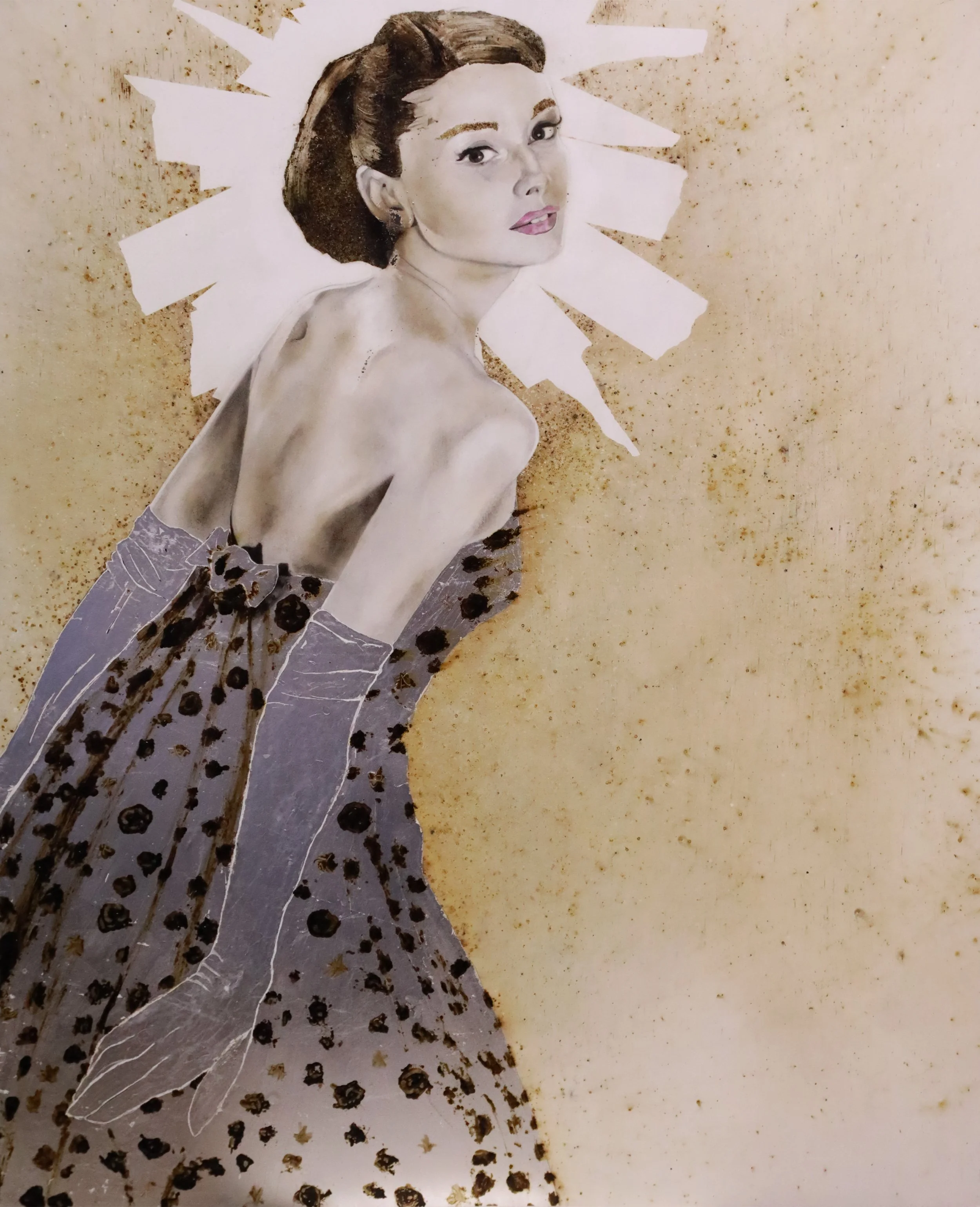 Guess Who's Coming To Breakfast
30”H x 24W” (76.2 cm x 60.96 cm)
gun powder, fire, smoke, tar, silver
on wood panel