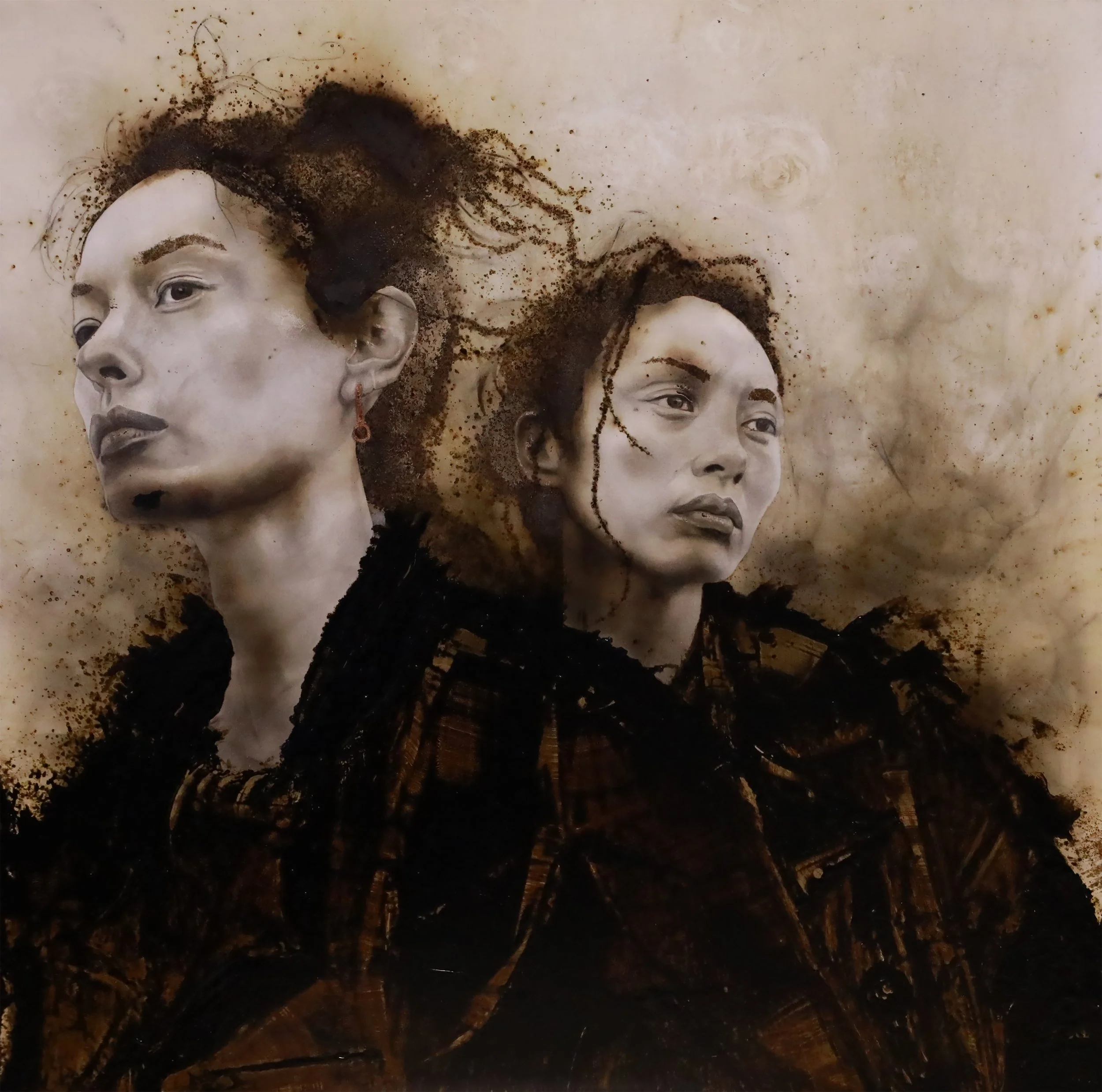 Fading Echoes of Yesterday Prelude To An Apocalypse
24”H x 24W” (60.96 cm x 60.96 cm)
gun powder, fire, smoke, tar