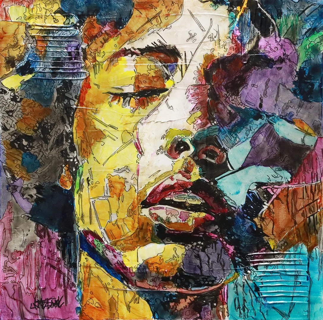 Bob Dylan Dreams In Song 2
Mixed Media on Canvas
12"h x 12"w (30.48cm x 30.48cm)