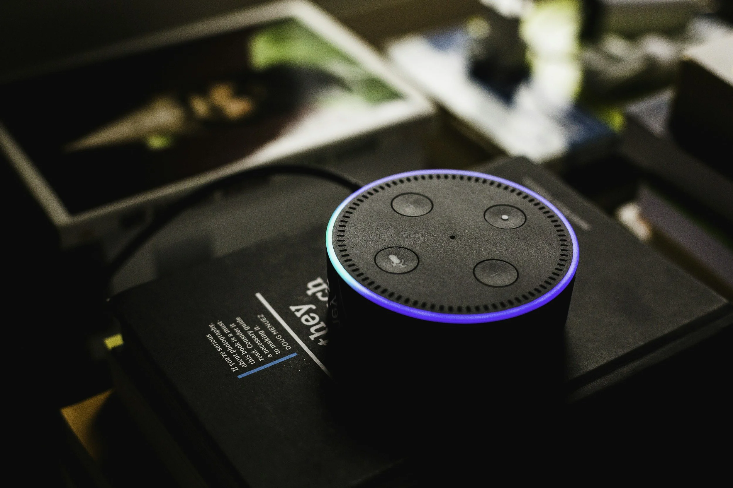 An Amazon Echo Dot with Alexa