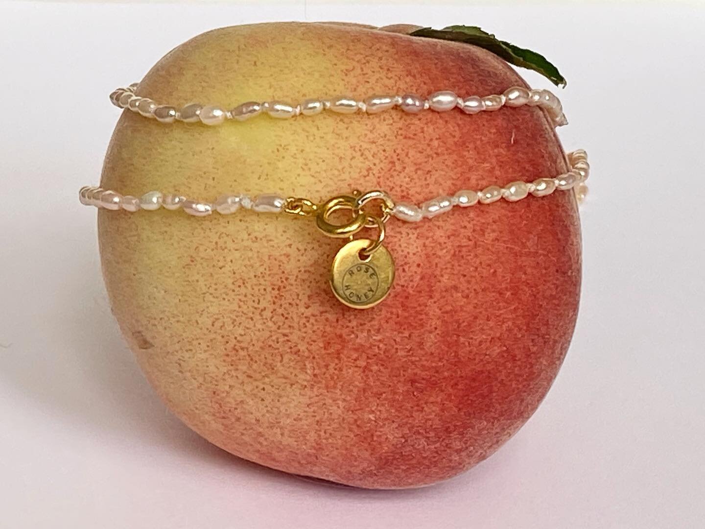 Have a peachy weekend! Peaches &amp; Tiny pearl bracelets. My new Poppy Collection has launched! 
&bull;
&bull;
#peachesandpearls #tinypearlbracelet #rosehoneyjewellery