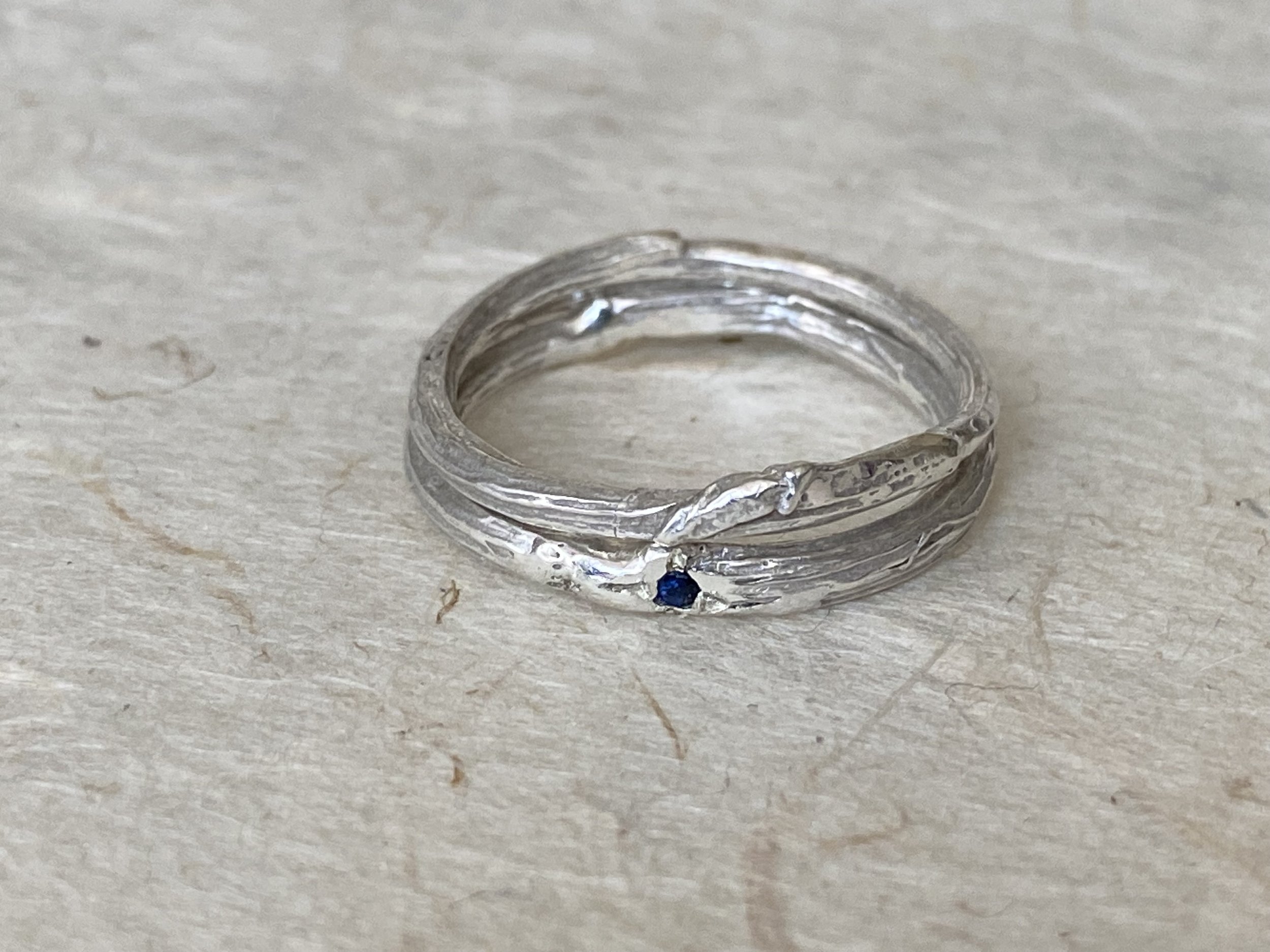 Rose Honey silver stacker willow ring blue x 2.jpg