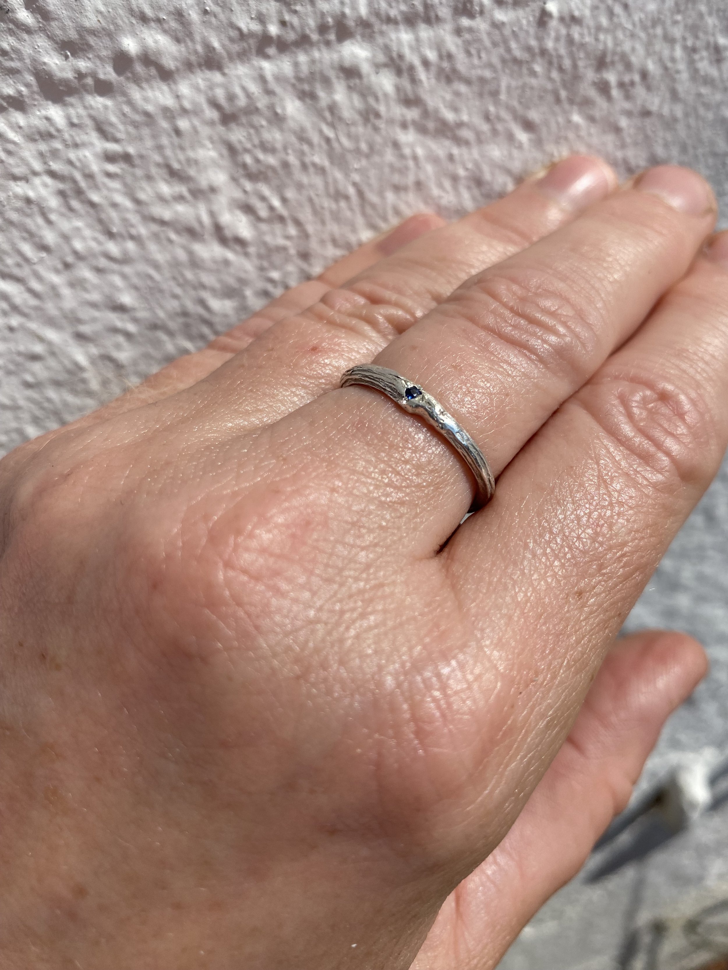 Rose Honey silver stacker willow ring blue sapphire.jpg
