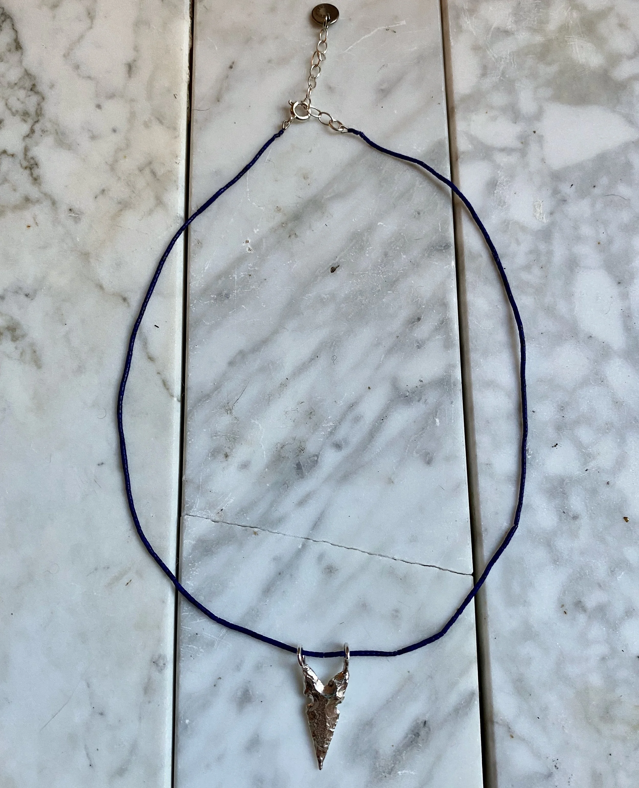 Lapis bead necklace with Silver arrowhead