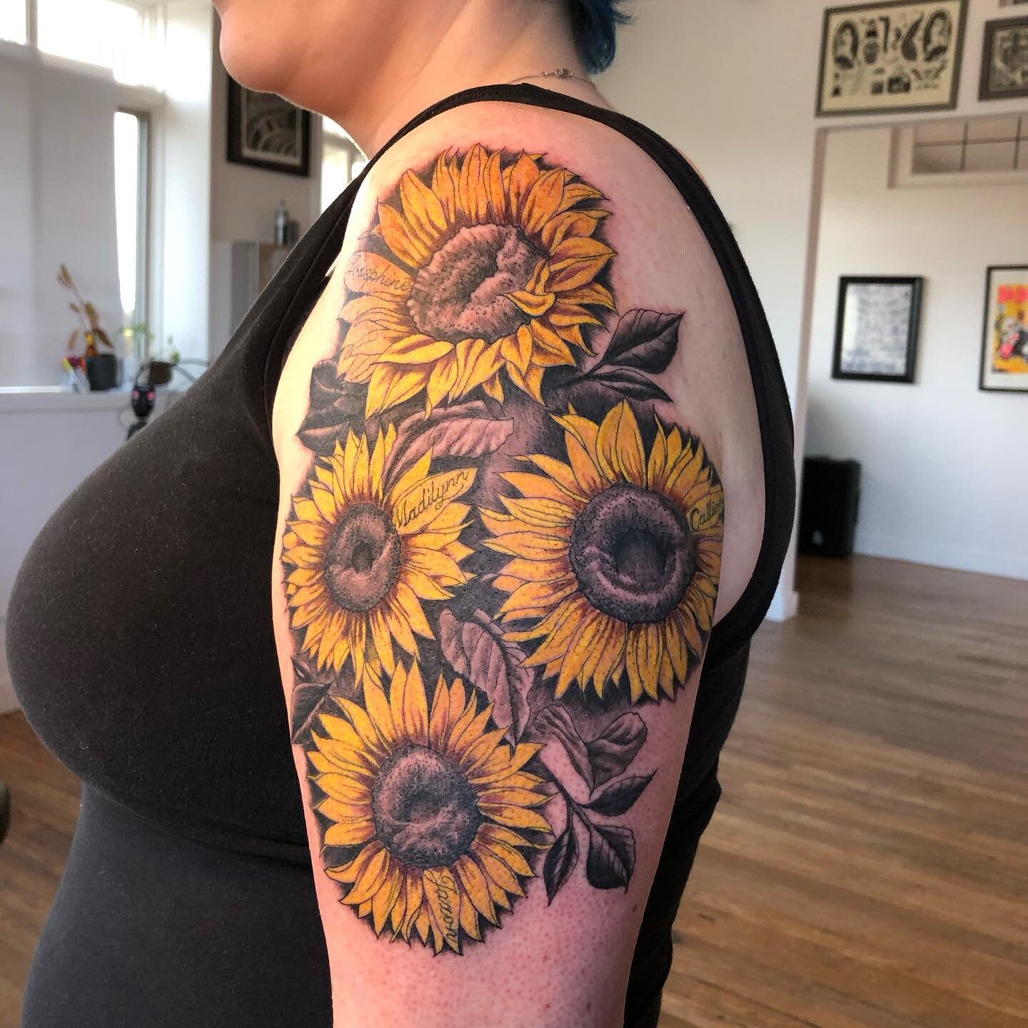 Some fun sunflowers for her four children.