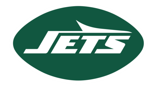 New York Jets logo with green oval background and white text.