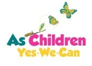 Logo with butterflies and colorful text that says "As Children Yes-We-Can" Daycare