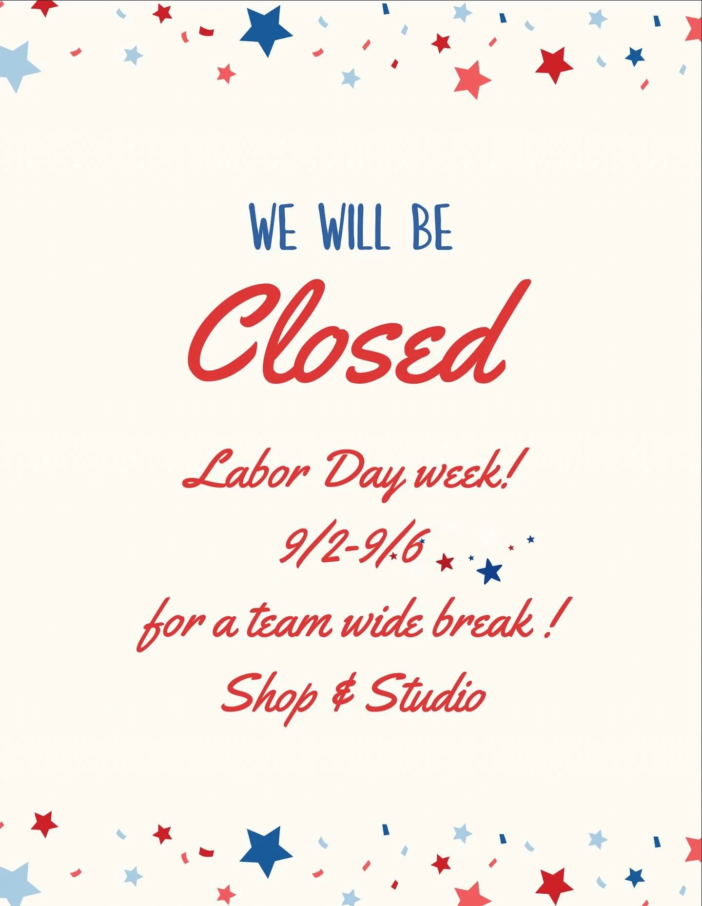 Happy Labor Day! 🇺🇸 
Happy September! 🍁 

We will see you in a week, Tuesday the 9th! 

#happyseptember #teambreak #alittleworkandalittleplay #seeyouinaweek