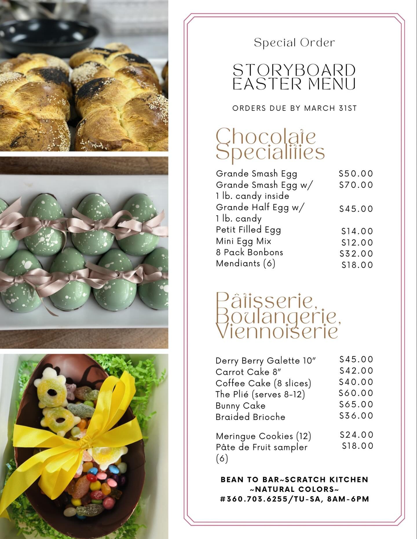 Easter special order menu drop! 🤗 Check it out and call, visit, or message with questions and orders. 🗃️ 

Merci!
Chef Whitney 👩🏻&zwj;🍳 

#easterorders #specialmenu #specialtytreats #longvieweats #longviewwa