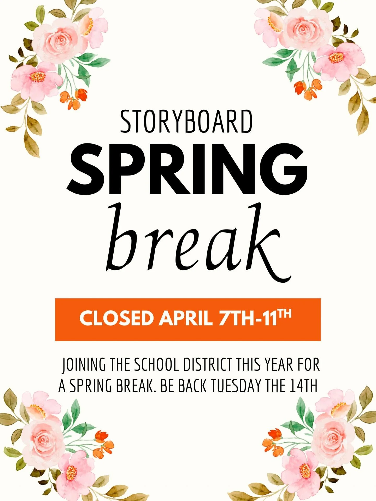We hope you all had a wonderful Easter! 🐣 

Thank you for your continued support and love. 💕 
We work very hard to keep the Storyboard dream alive, and we need to take a break this week. 🥱 A reminder that we&rsquo;re closed for spring break and wi