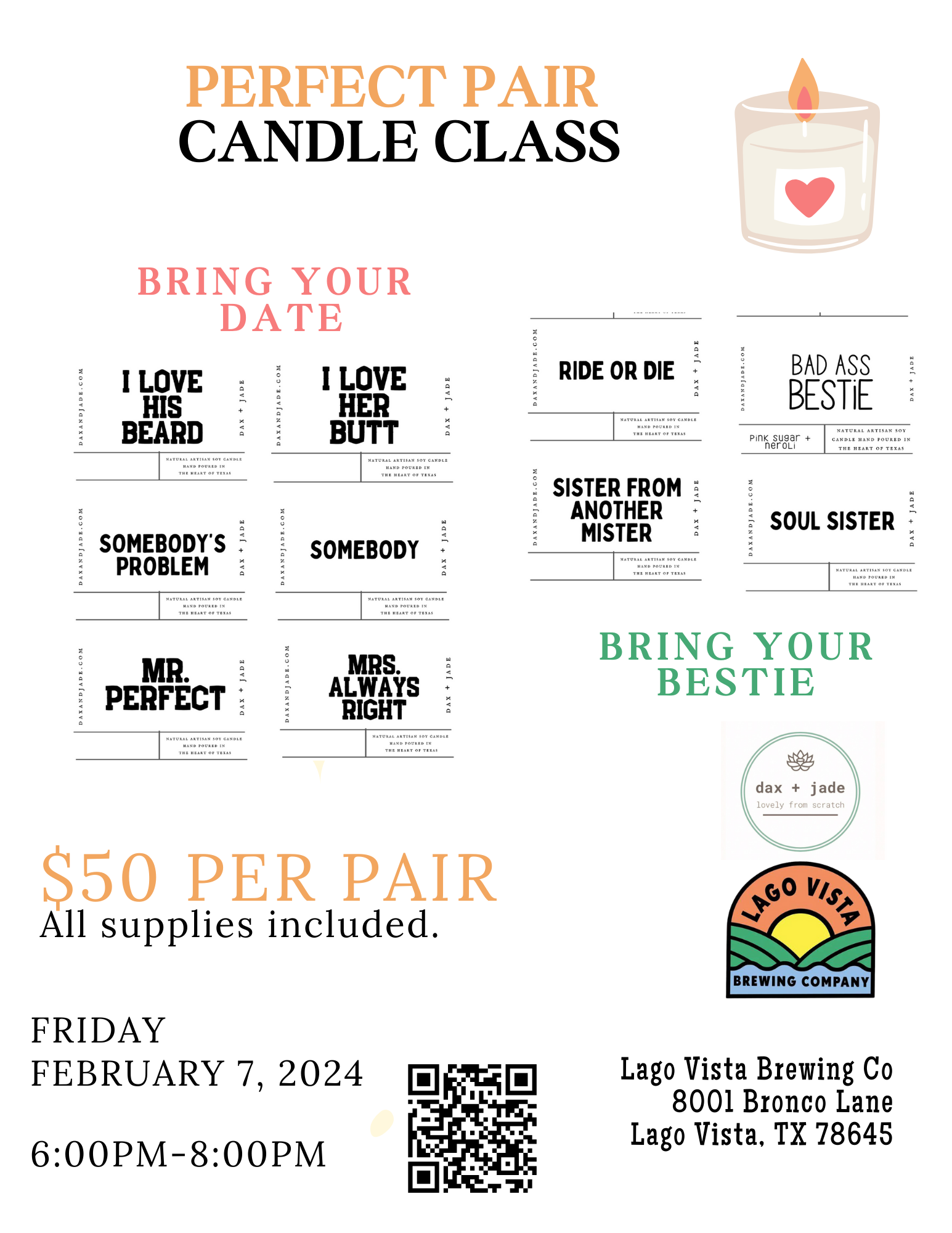 Perfect Pair Candle Making Class - Dax + Jade