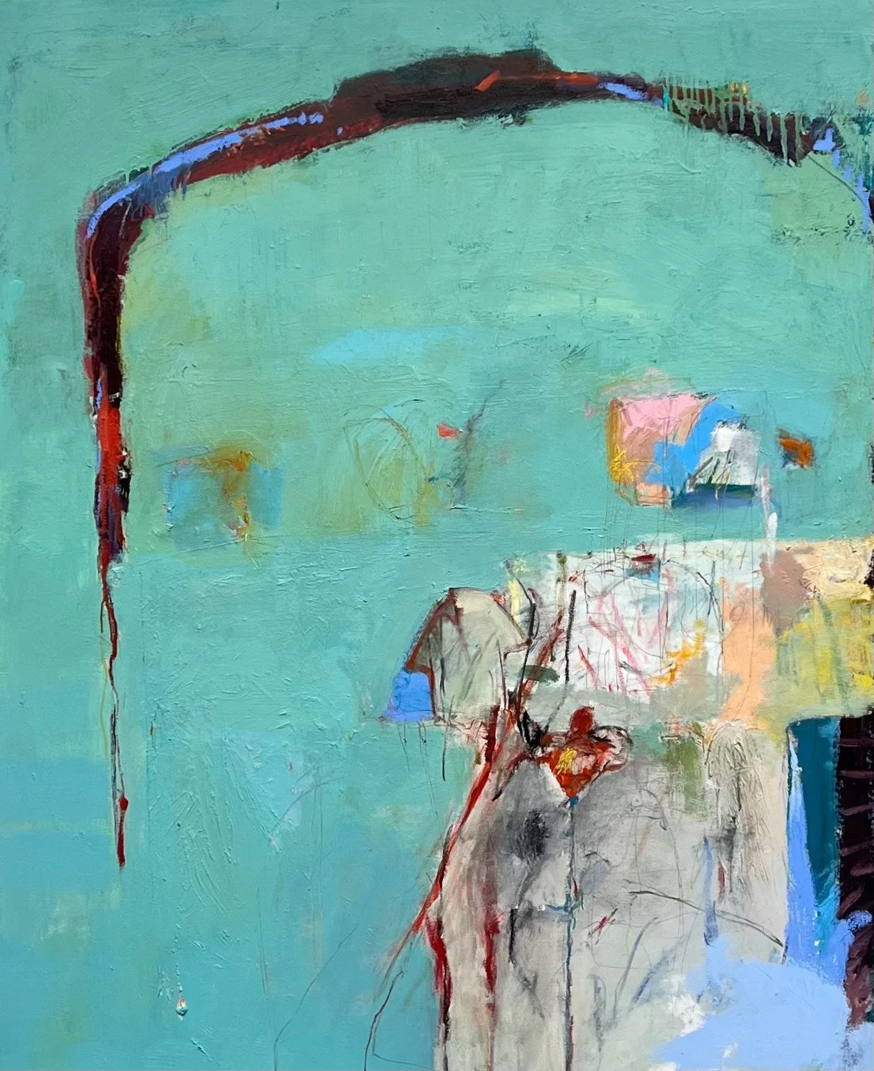 1,542 Miles; Oil, Graphite + Oil Stick on Canvas ; 60 x 40 x 1 1/2 in