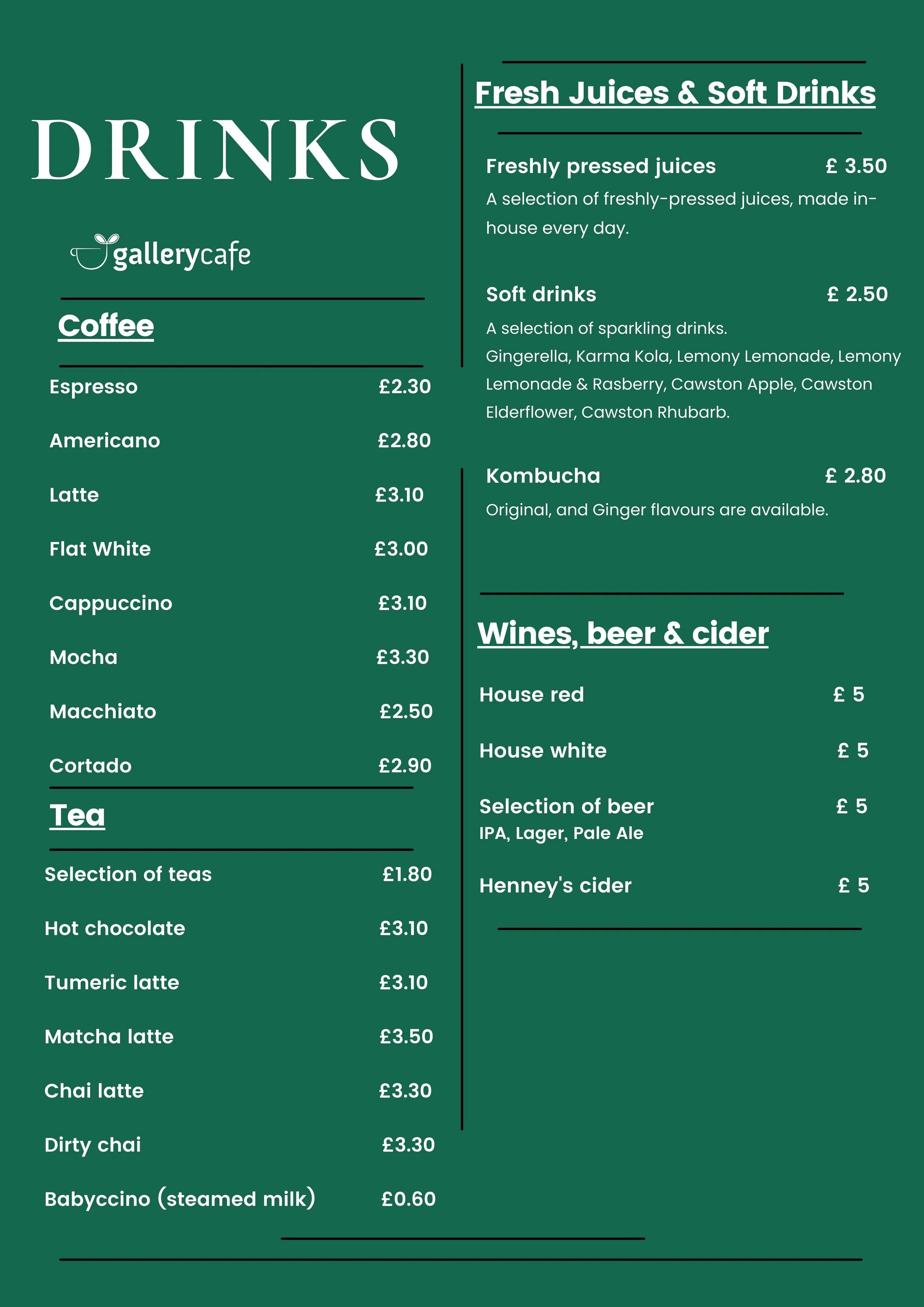 The Gallery Café Menu | Award-winning vegan cafe & restaurant in east ...
