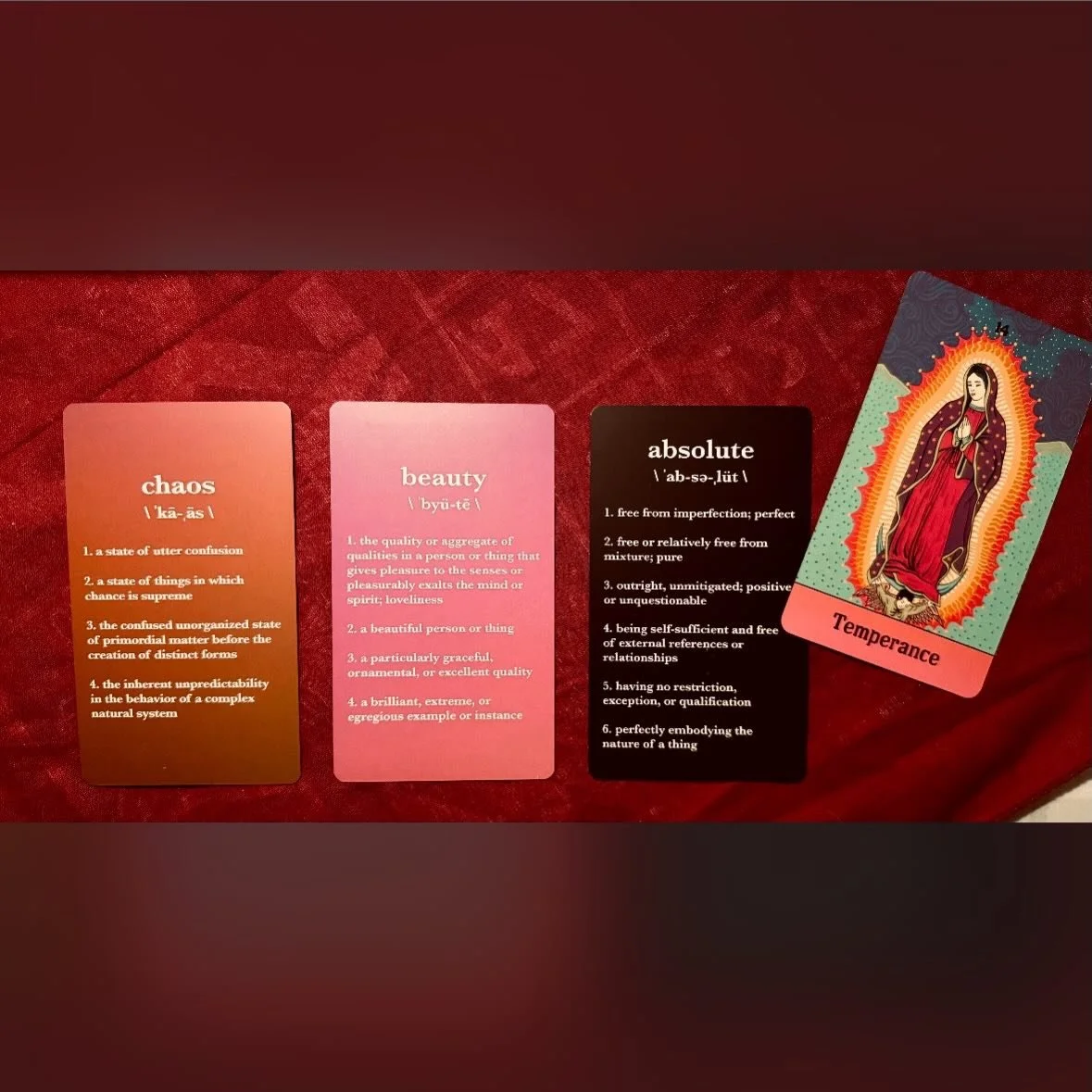 Readings are about reframing perception.

The cards don&rsquo;t  ask for order, rather they ask for presence.
Chaos feels expansive rather than destructive to me here. Unformed, uncertain, and alive with possibility. Beauty emerges not as a fix, but 