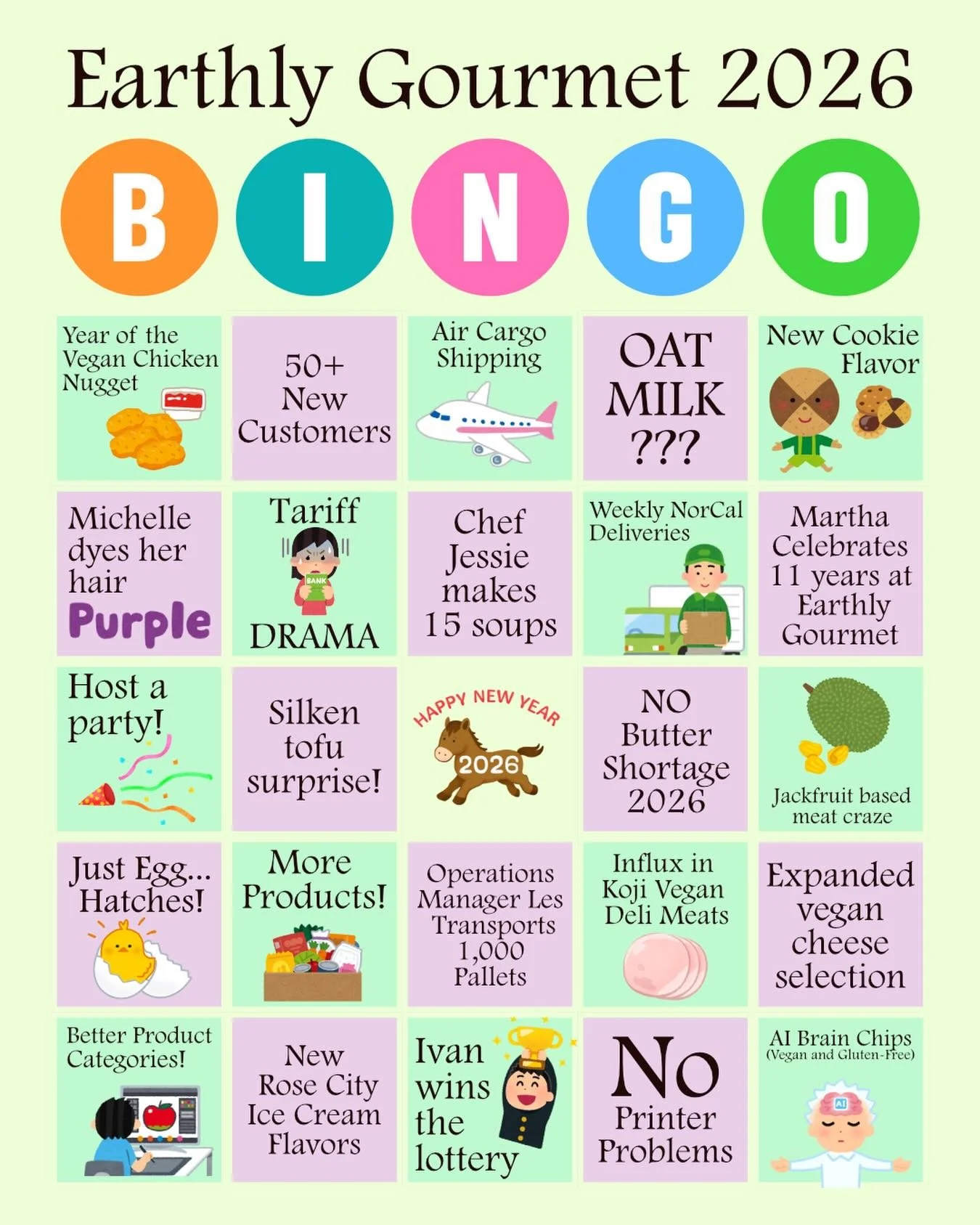 Happy New Year! 🎉🍾🪩

Nobody knows what the future holds but we asked around the office and came up with some predictions 🔮, goals ⚽️🥅, and dreams 💭 (or nightmares) for 2026! Feelin pretty good about OAT MILK??? 🥛 but you never know when it com