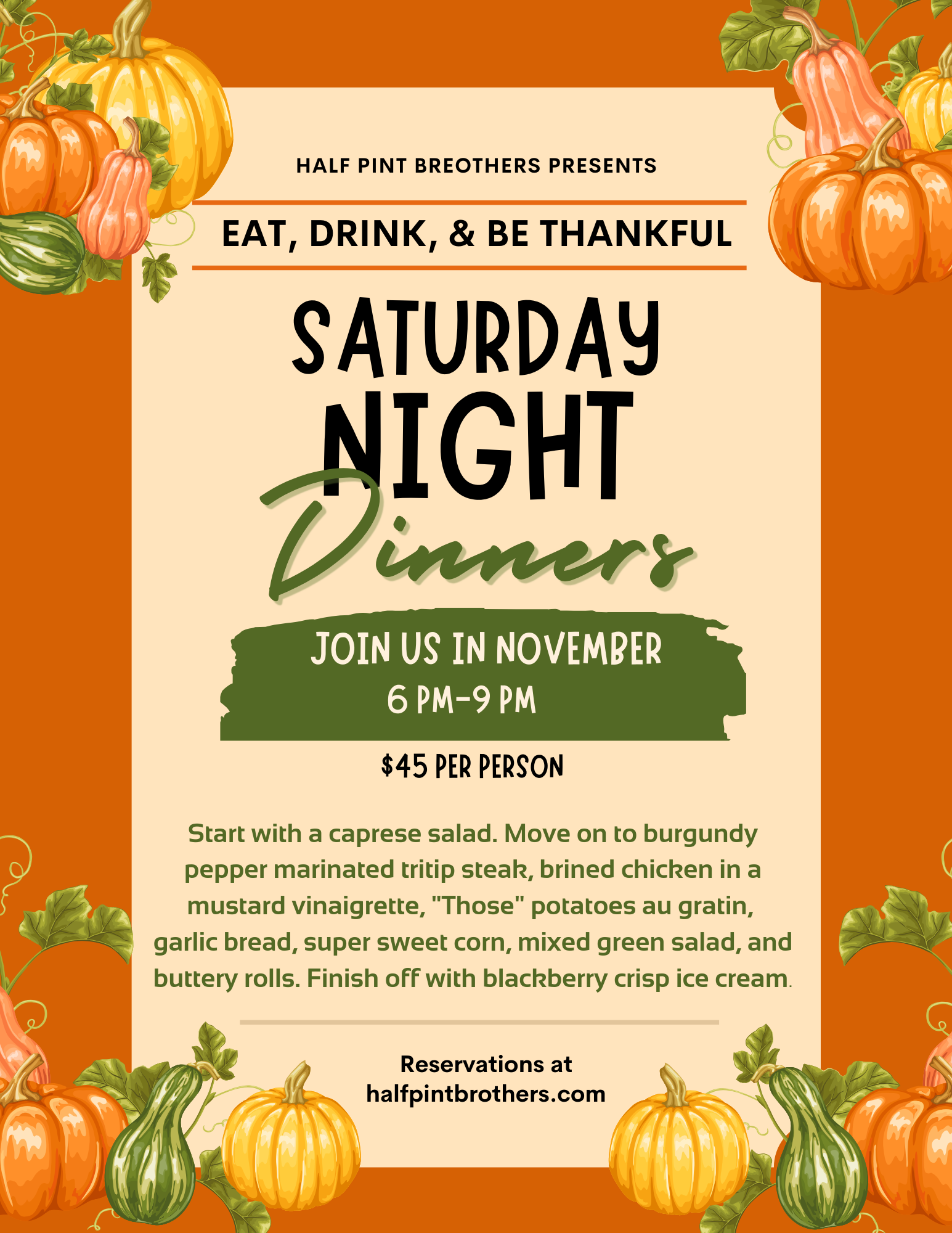 Simple Saturday Menu Half Pint Brothers — Best dinner In The Willamette Valley from Tigard ...