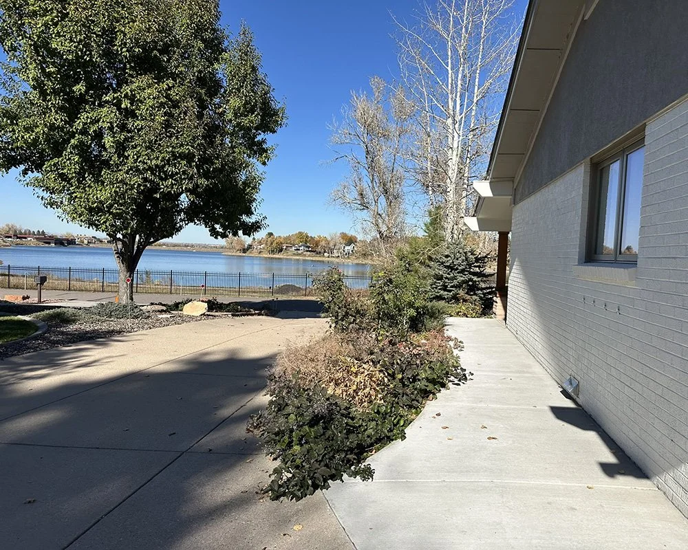 The path along the house to the front porch. It ramps up slightly. 