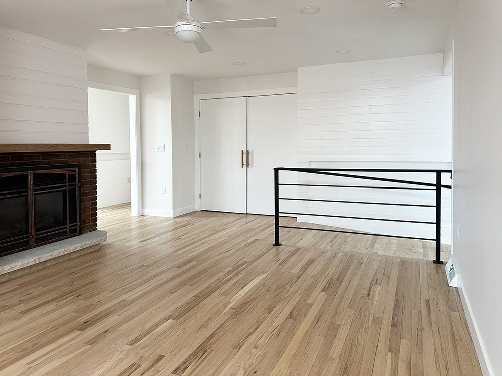 We call it the dining room, but we think it could make a pretty good living room, too. There's a ramp along the panel wall at the far end of the room.