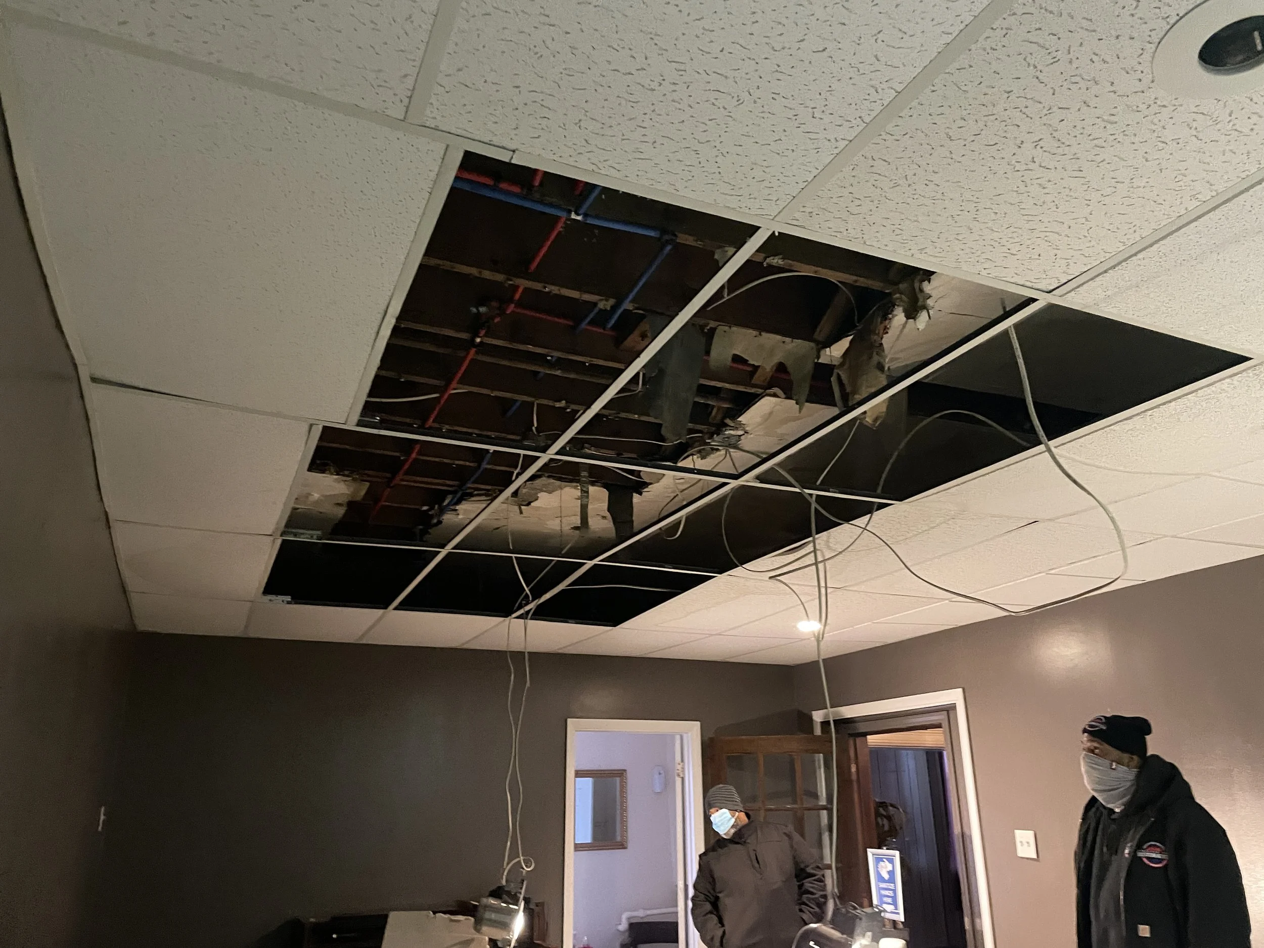 Bursted pipe in the ceiling caused a ton of damage on the lower floors. 