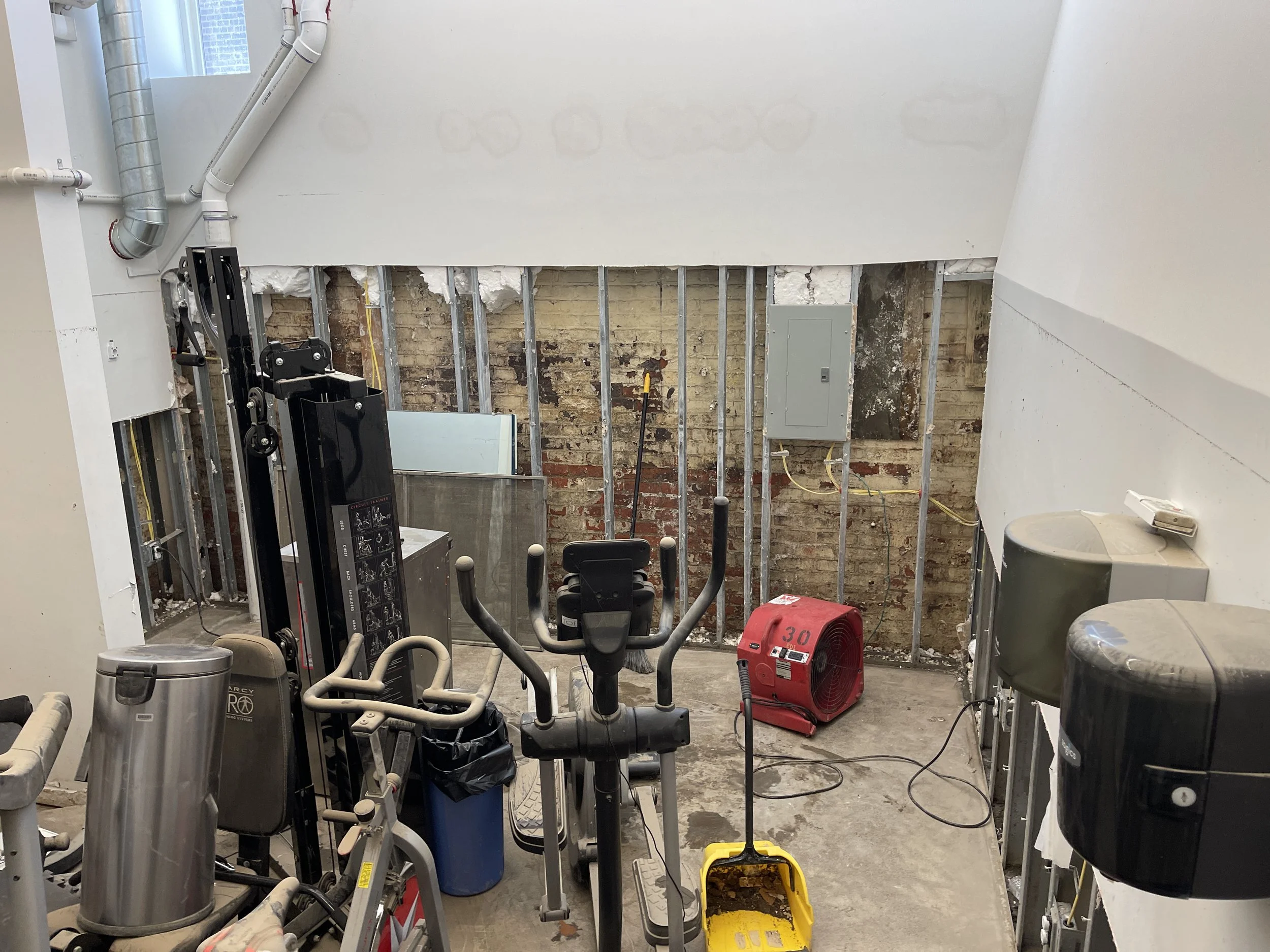 4 foot flood cut of drywall with the removal of blown in insulation. 