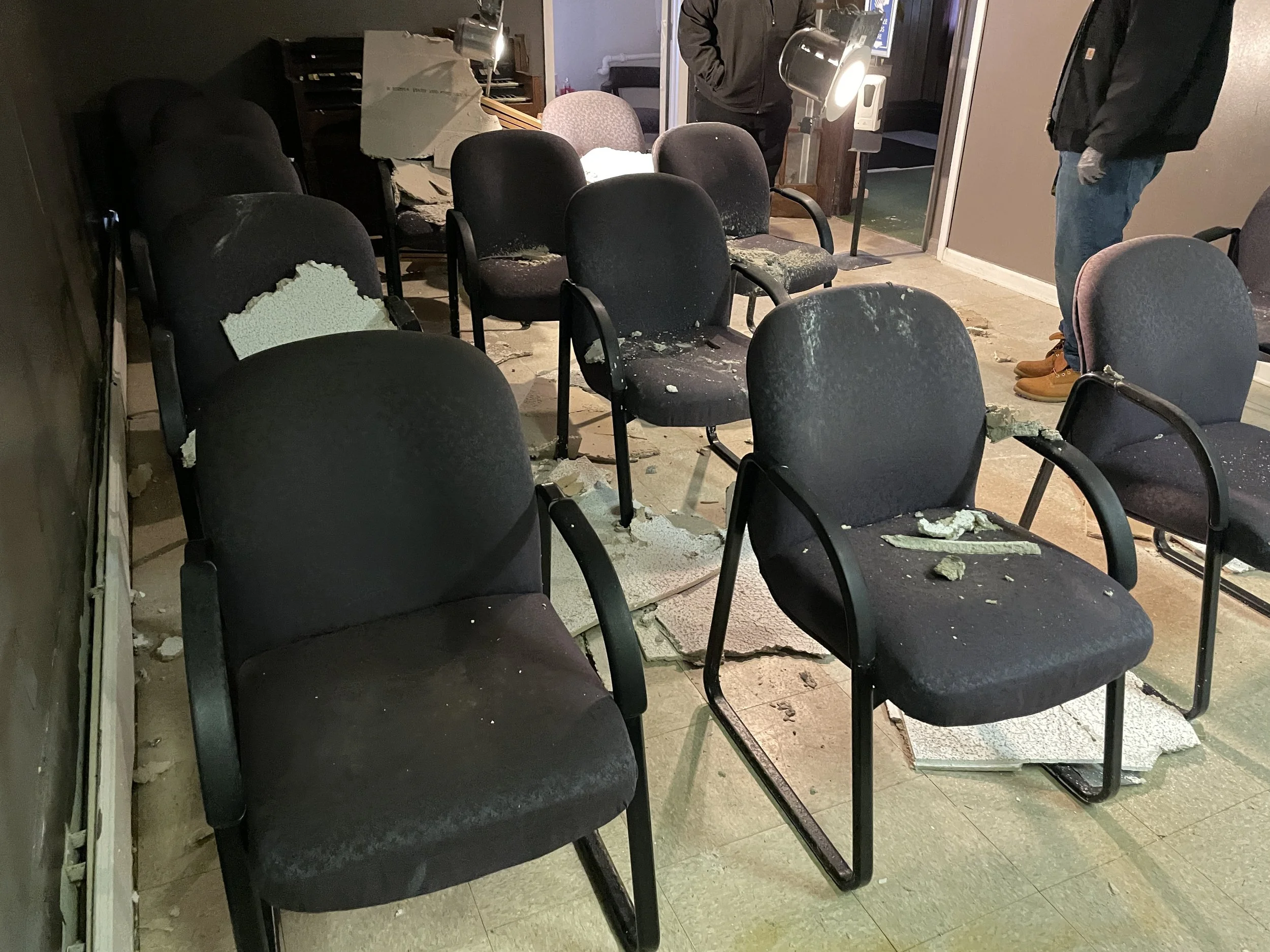 Furniture was affected by the water and ceiling tiles as well