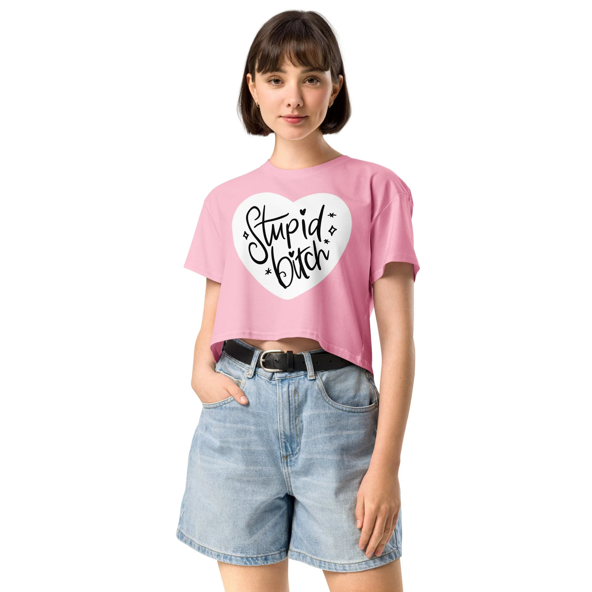 “Stupid Bitch” White Heart Women’s Crop Top