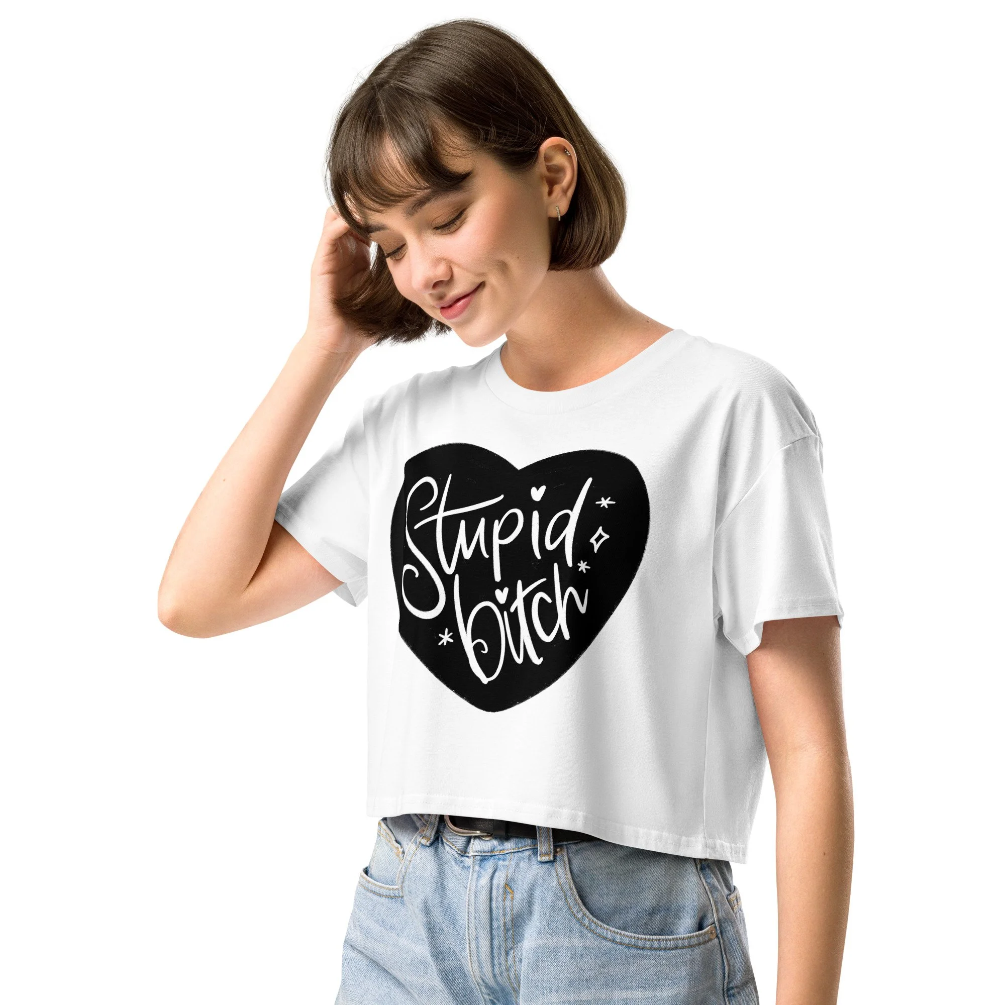 “Stupid Bitch” Black Heart Women’s Crop Top