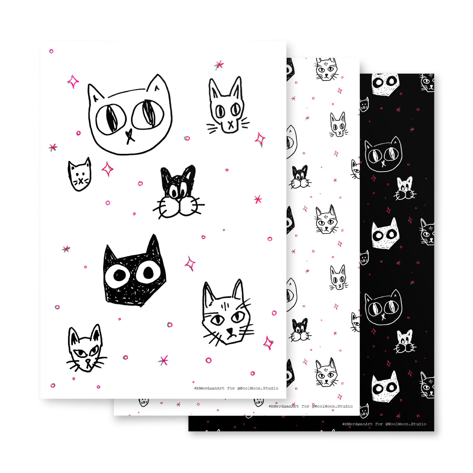 Doodle Cats Wrapping Paper Sheets, set of 3